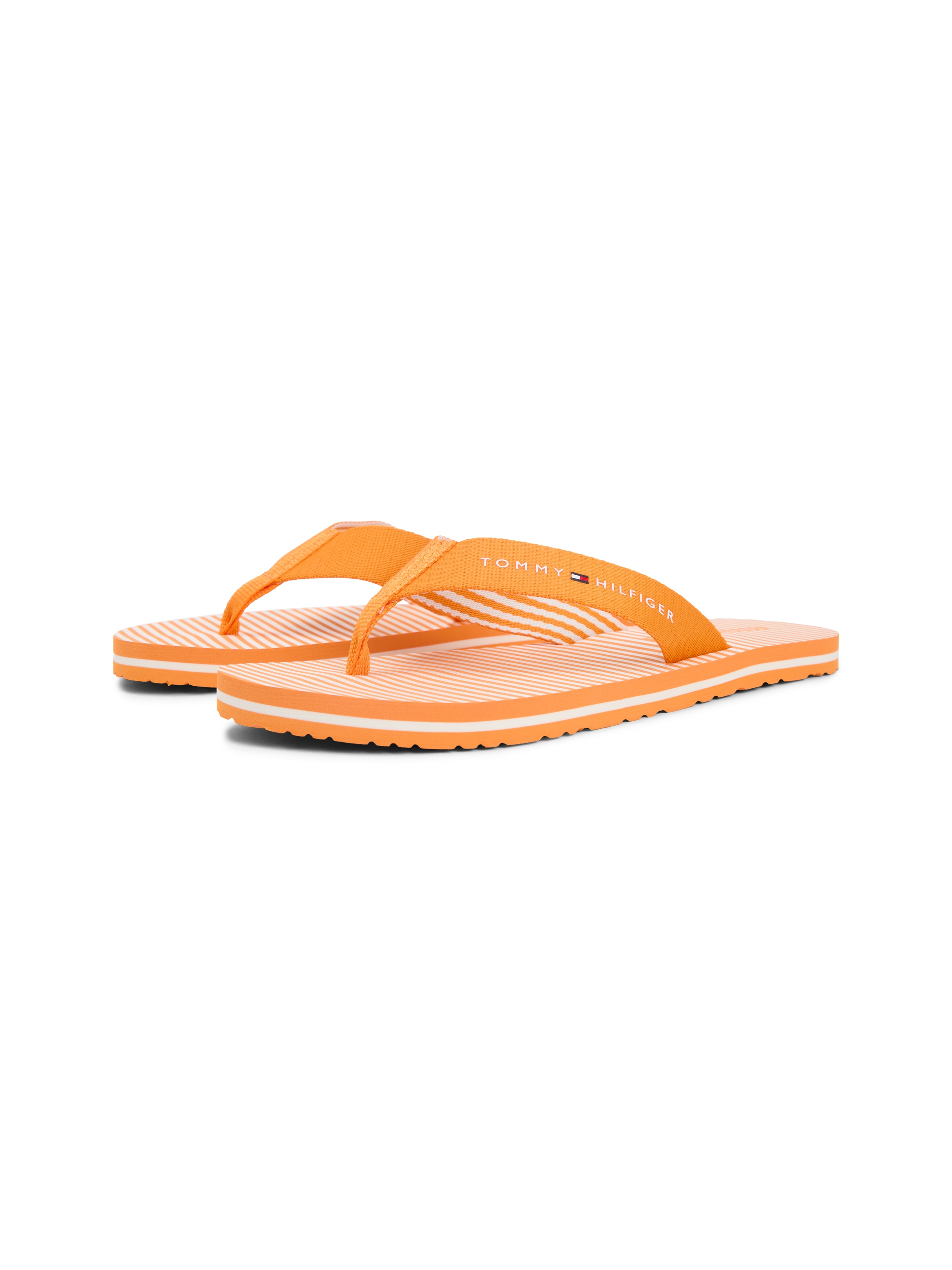 Tommy Hilfiger Zehentrenner »TH ITHACA STRIPE SUMMER SANDAL«  Sommerschuh, Pool Slide, Dianette, Flat mit Logo-Schriftzug