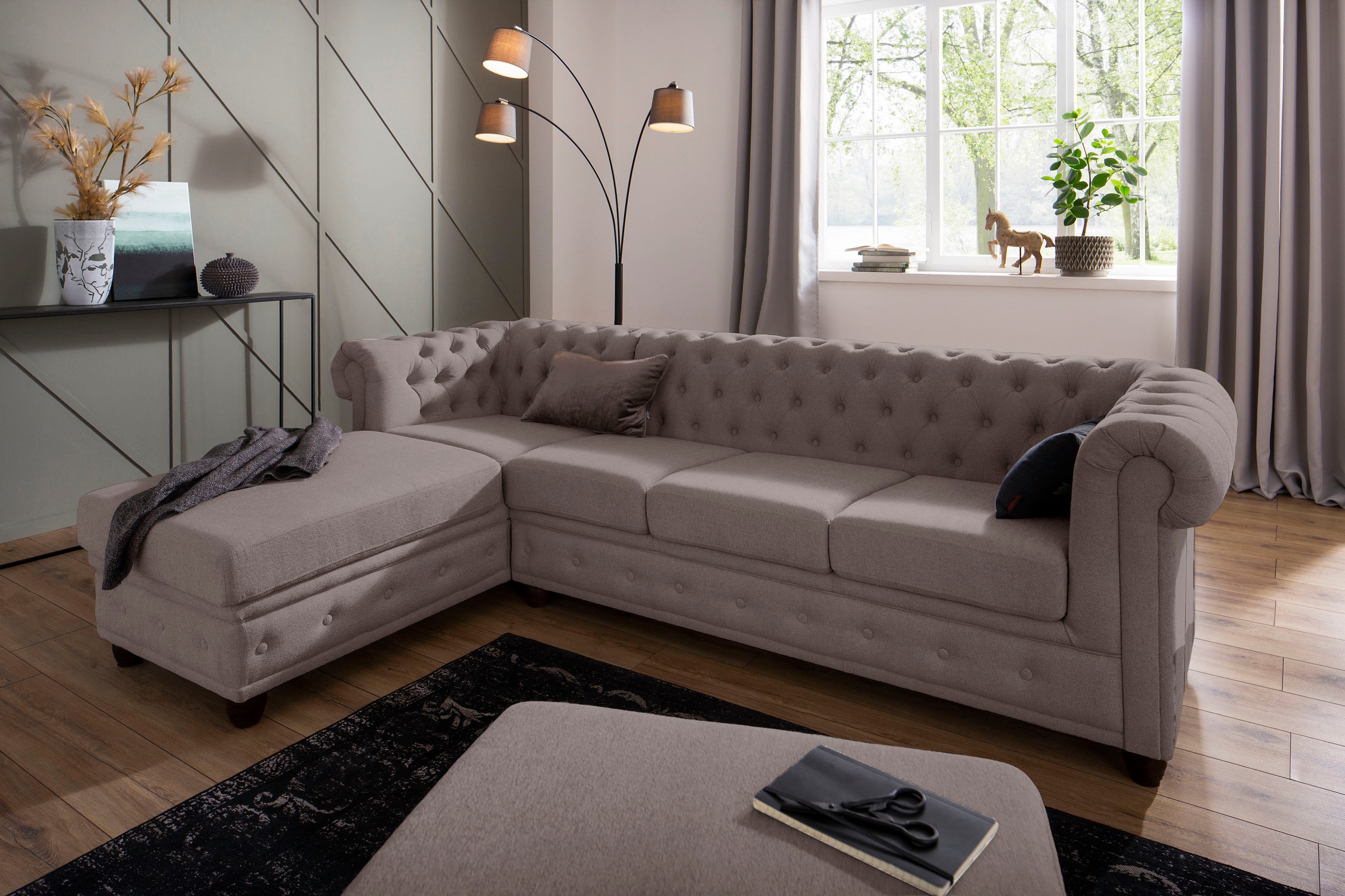 Home affaire Chesterfield-Sofa »New Castle L-Form«, hochwertige Knopfheftung in Chesterfield-Design, B/T/H: 255(171/72)