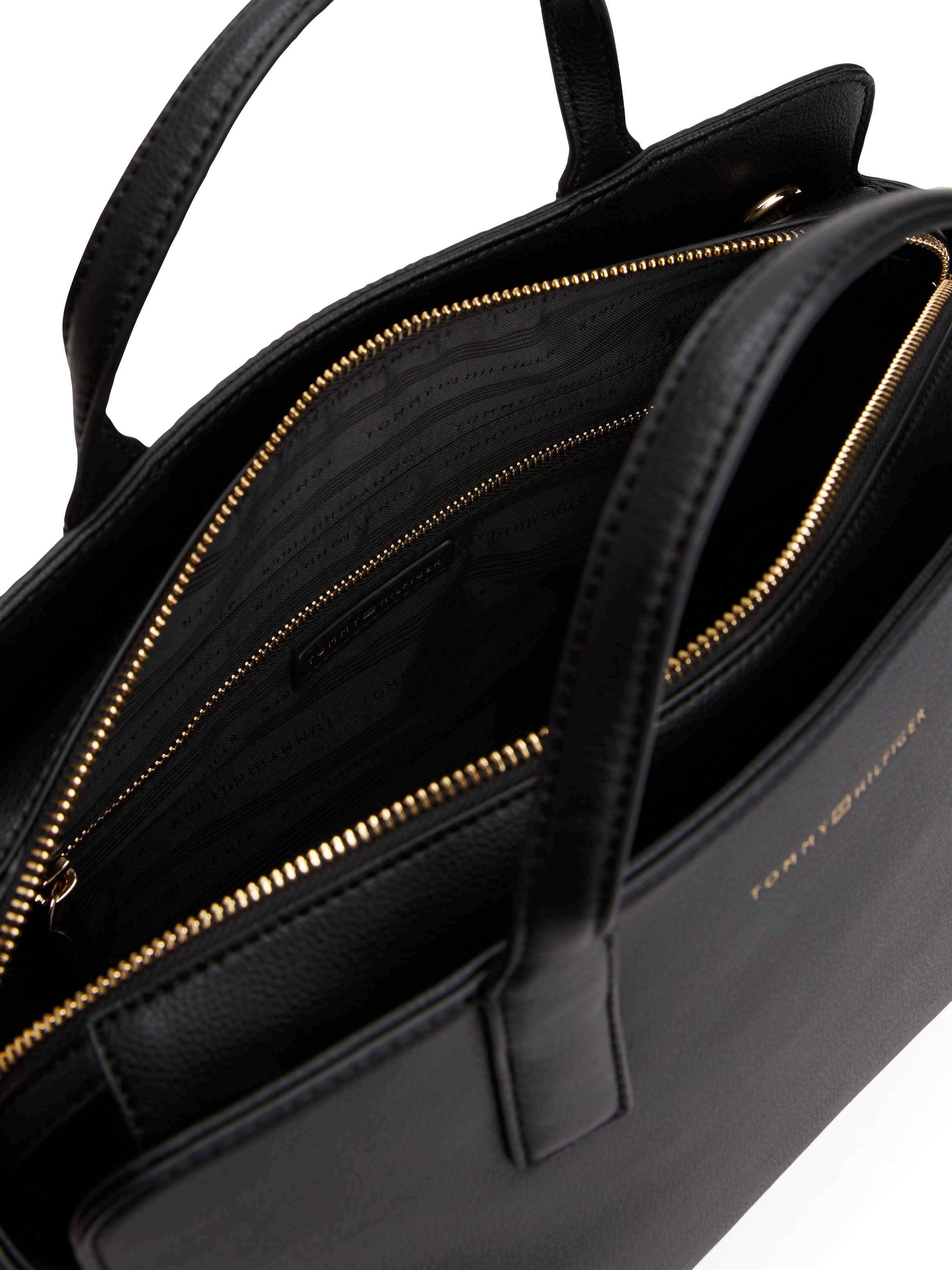 Tommy Hilfiger Tragetasche »TH LOGOTAPE SATCHEL«, Damen Umhängetasche, Businesstasche mit goldfarbenem Logo-Schriftzug