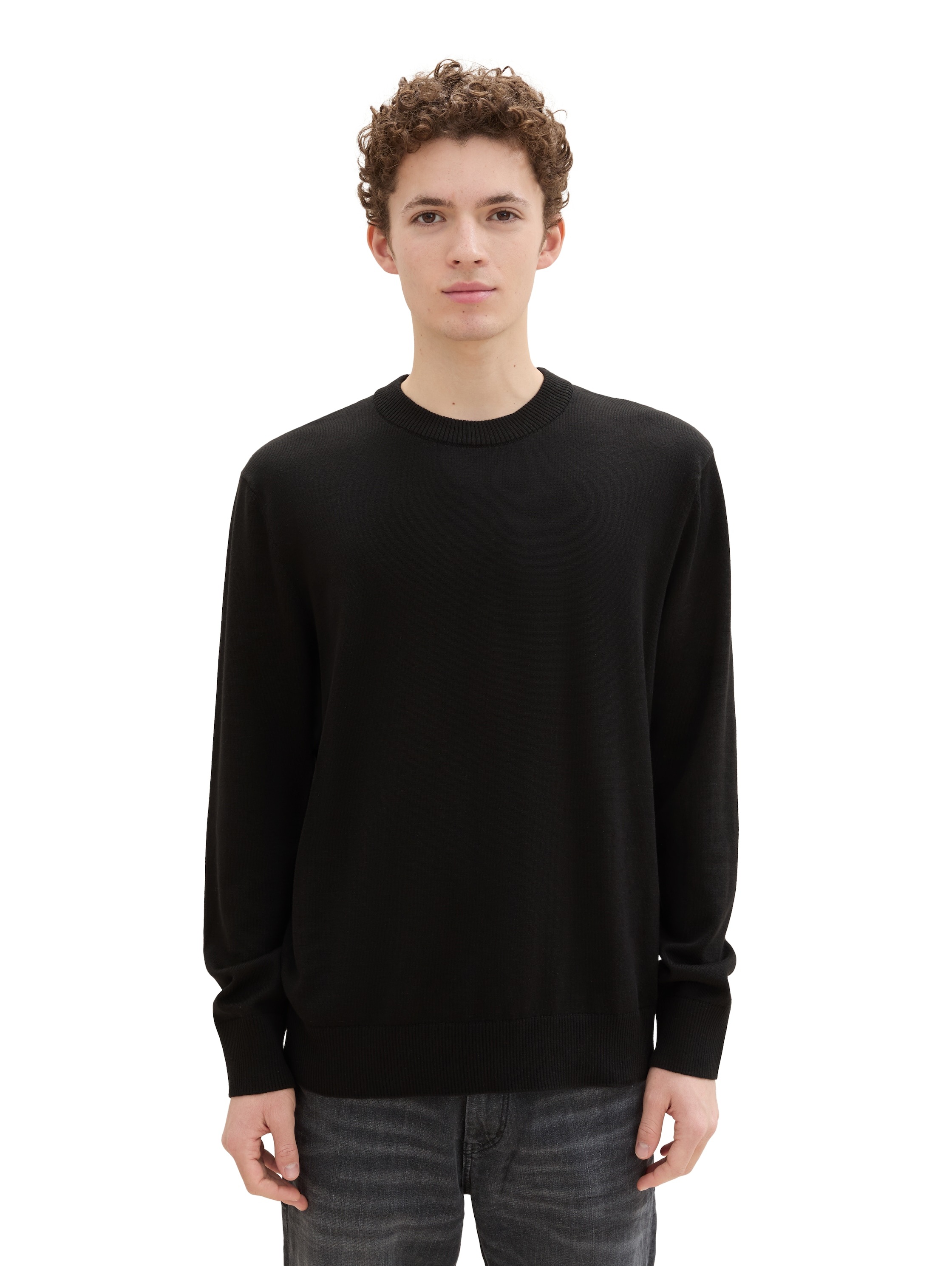 TOM TAILOR DENIM Strickpullover in melierter Optik black M M Pullover von TOM TAILOR DENIM
