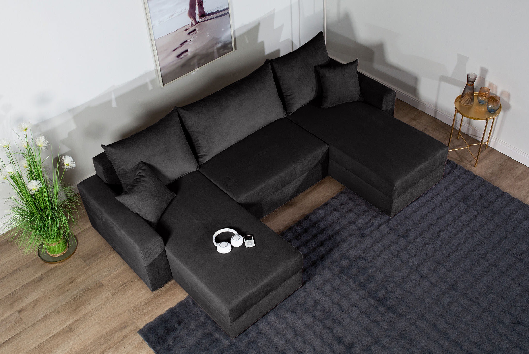 COLLECTION AB Wohnlandschaft »Pico U-Form, Breite 252, mit Schlaffunktion, Bettkasten & Zierkissen«, Liegefläche 117x220 cm