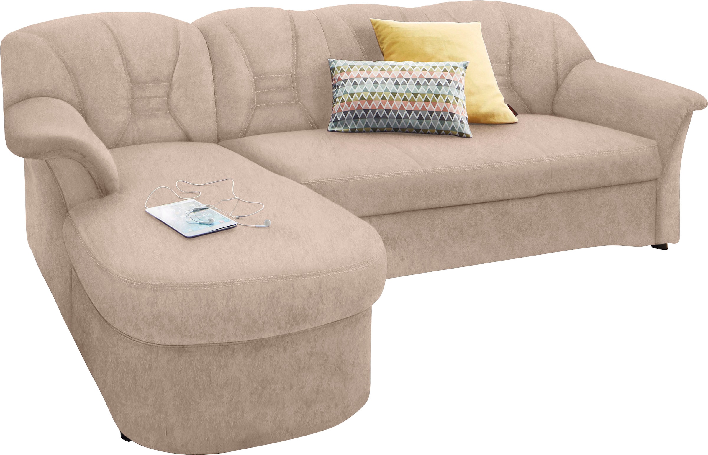 DOMO collection Ecksofa »Elva, zeitlose Formensprache, elegante Rückensteppung, L-Form«, wahlweise mit Bettfunktion und Federkern