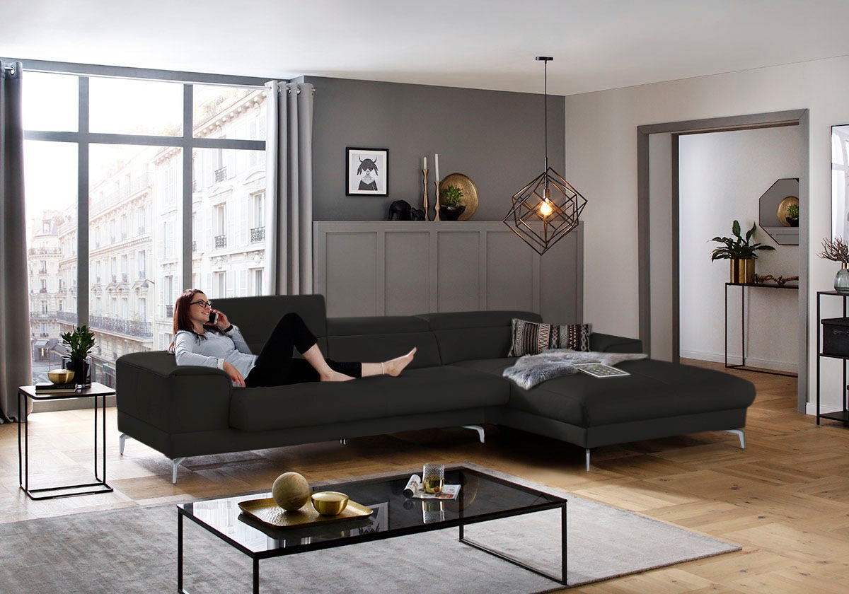 W.SCHILLIG Ecksofa »piedroo, Designsofa mit tollem Sitzkomfort, bequem und elegant, L-Form«, Kopfteilverstellung, wahlweise mit Sitztiefenverstellung, Breite 343cm