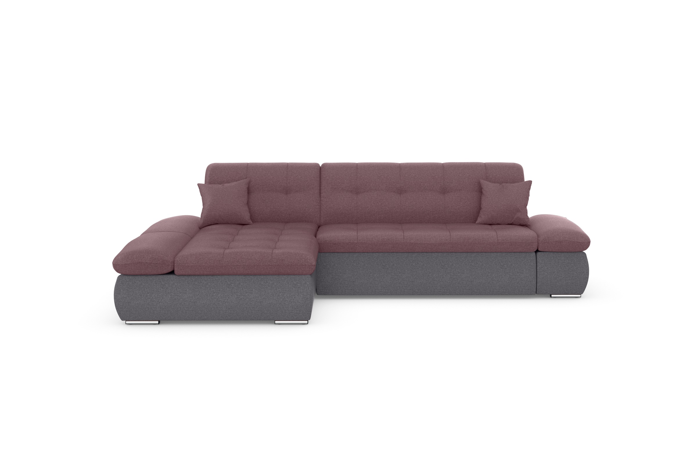 DOMO collection Ecksofa »Moric, L-Form, XXL-Sofa - Breite 300cm«, wahlweise mit Bettfunktion und Armteilverstellung, grau-beere