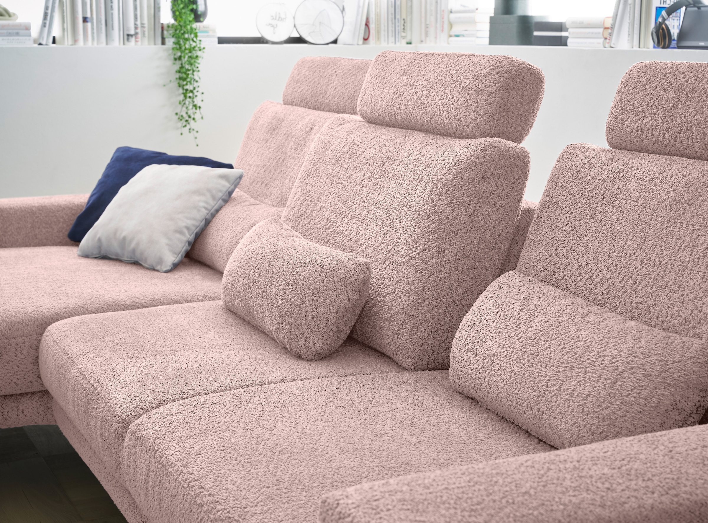 set one by Musterring Ecksofa »SO 3600, inkl motor. Sitztiefenverstellung, Kopfstützen, Nierenkissen«, Sitzhöhe 44 cm, Federkern, Breite 293 x Tiefe 180 cm, Kama rose