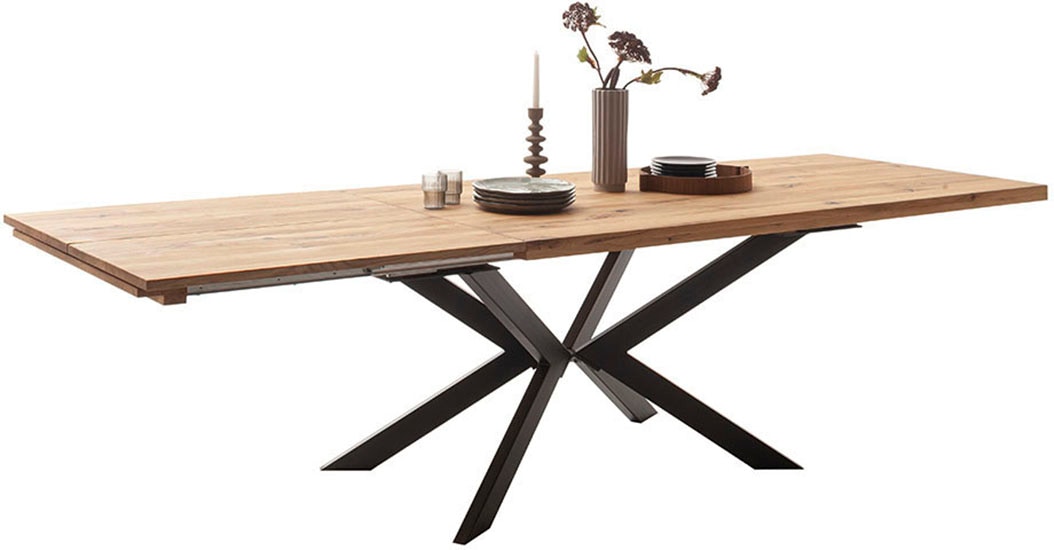 MCA furniture Esstisch »BARLETTA Auszugtisch 180-280 cm«, (Einzelstück), massiv,durchgehende Lamelle,aufgedoppelt,Metall,Tischplatte 5,0 cm