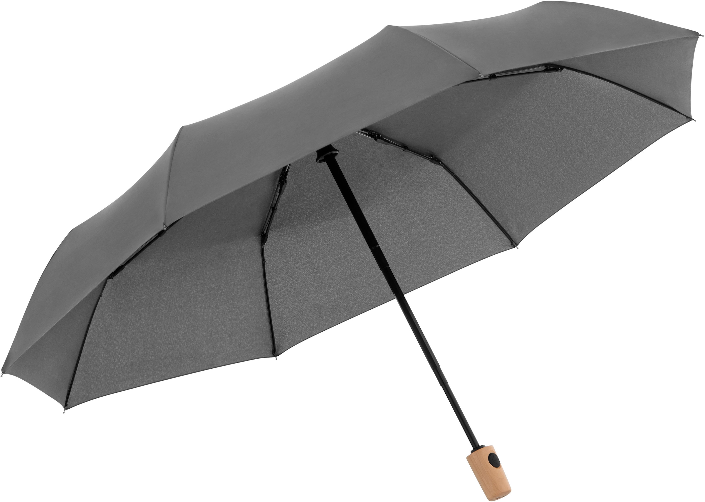 doppler® Taschenregenschirm »nature Magic, slate grey«, aus recyceltem Material mit Griff aus FSC®- schützt Wald - weltweit