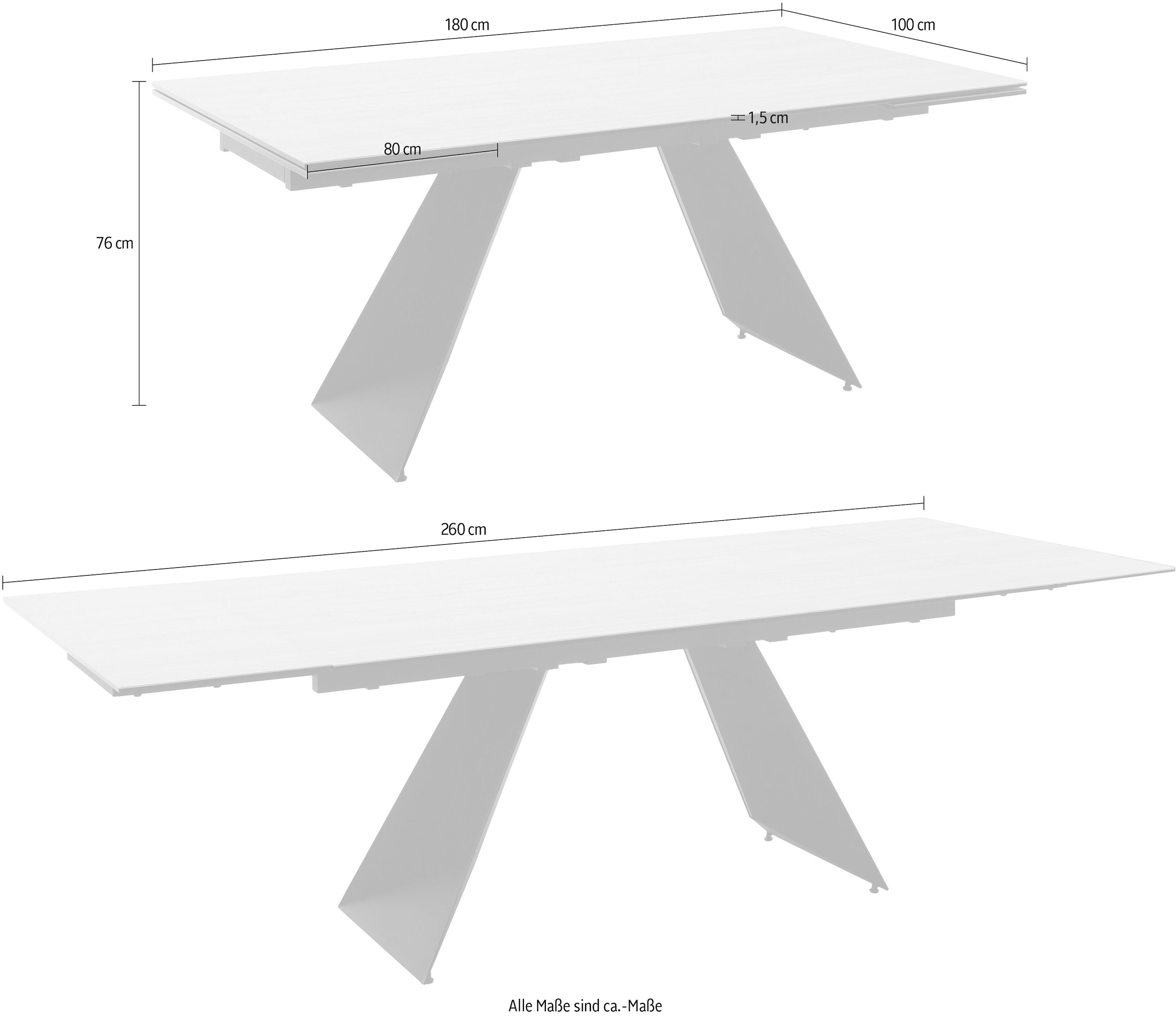 MCA furniture Esstisch »Nagoya« 1 Stk. tlg. Auszugstisch, Stirnauszug, Metallgestell, Keramik, Sicherheitsglas