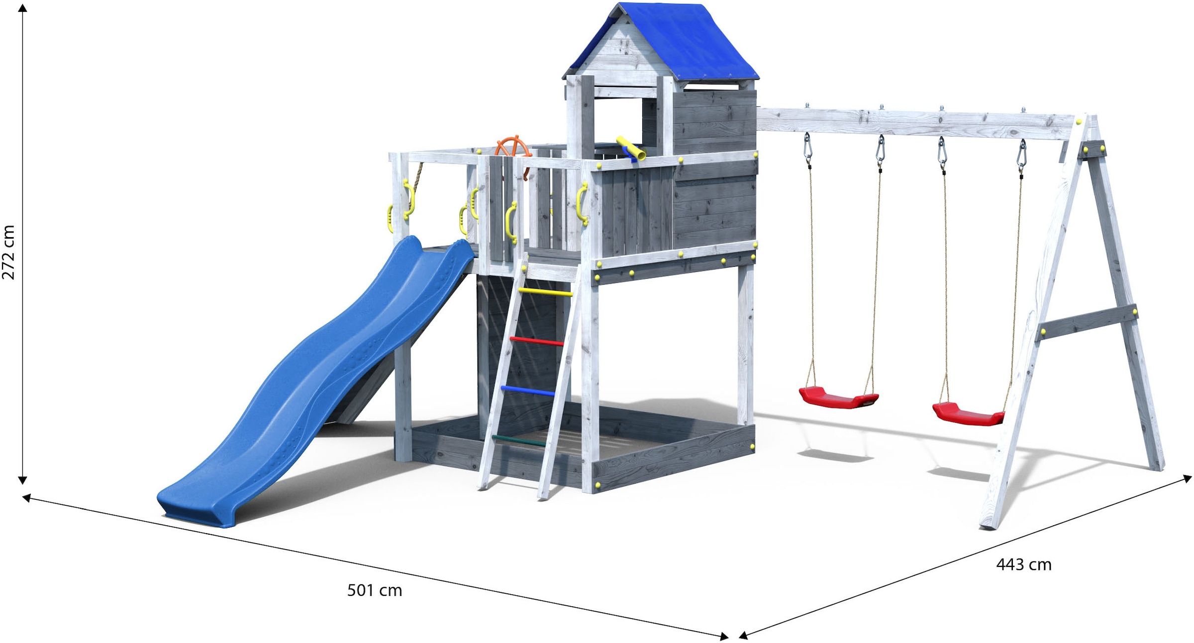 FUNGOO Spielturm »Treehouse« mit Spielhaus, Rutsche, Doppelschaukel, Kletterwand