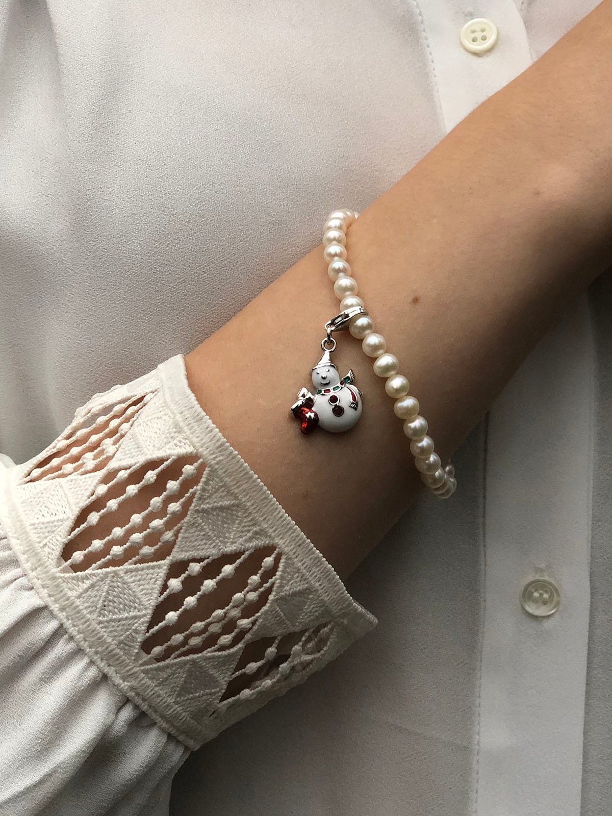 Adriana Perlenarmband »Schmuck Geschenk Silber 925 Armband La Maddalena Schneemann, L38«, Made in Germany - mit Zirkonia (synth.) - mit Süßwasserzuchtperle