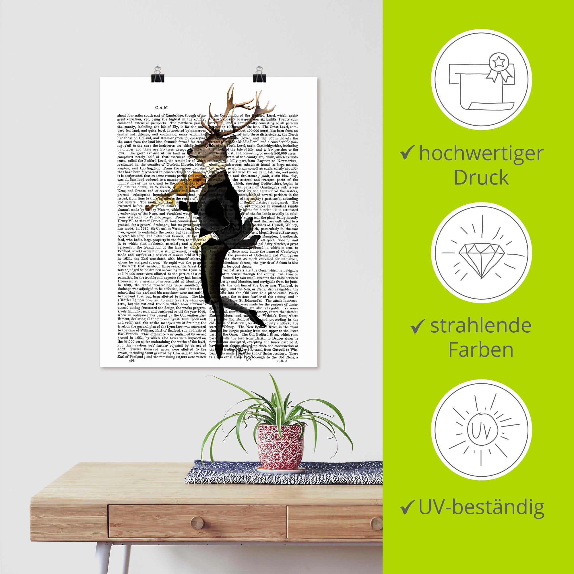 Artland Wandbild »Tanzender Hirsch mit Violine«, Humor, (1 St.), als Leinwandbild, Poster, Wandaufkleber in verschied. Größen
