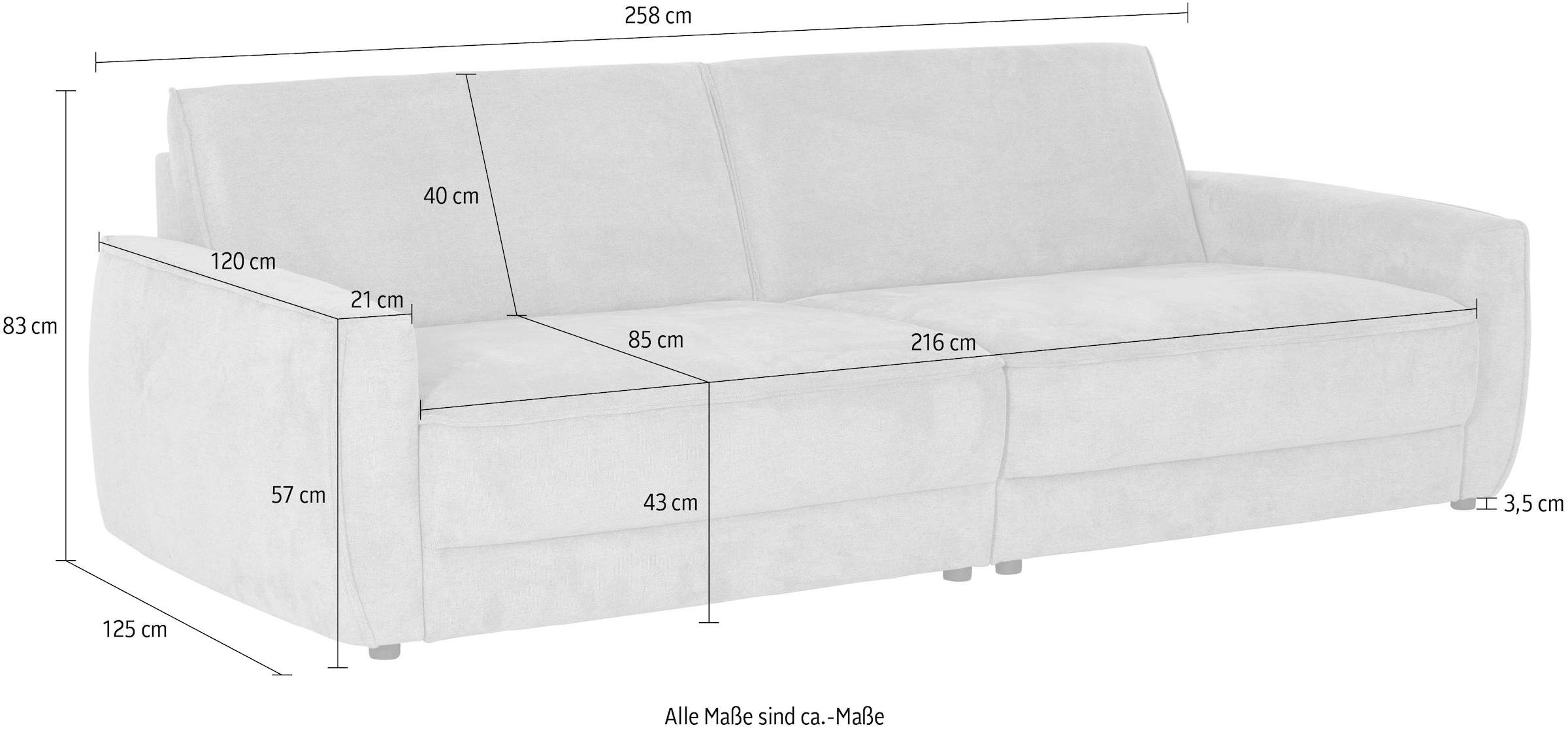 Die PlanBar Big-Sofa »ZE-EM24139, 258 cm breit, 2-teilige XXL Couch mit Softsitz« Kaltschaum Polstersofa, optional mit Sitztiefenverstellung