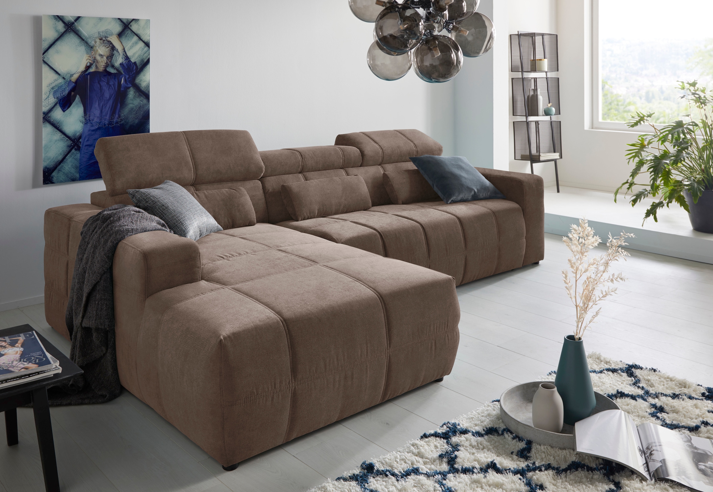 DOMO collection Ecksofa »Brandon große Ausführung B/T/H: 289/177/80 cm, auch in Leder und Cord«, mit Kopfteilverstellung, wahlweise Sitztiefenverstellung, L-Form