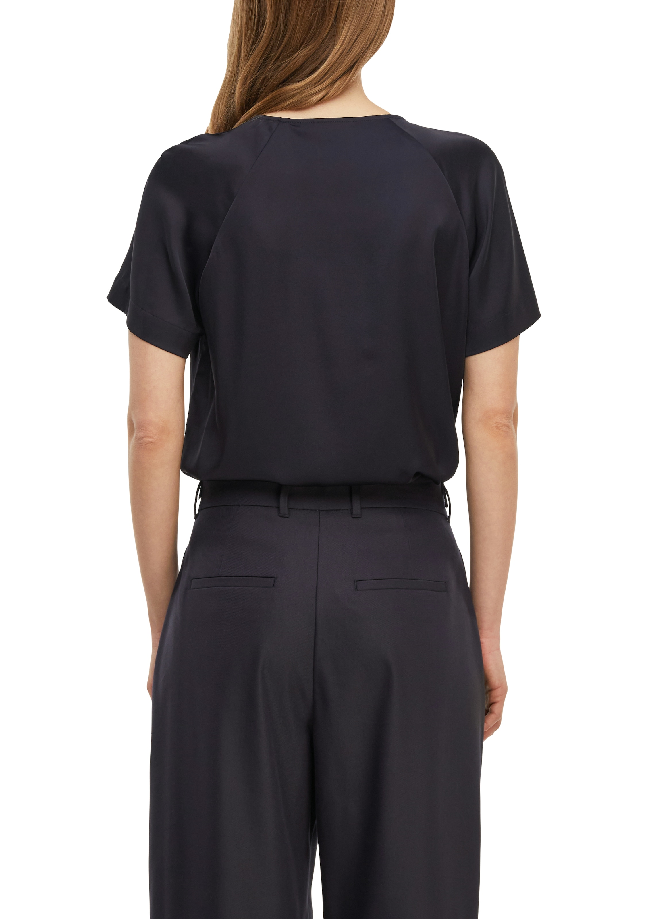 Comma Kurzarmbluse Sommerbluse mit gerafftem Rundhals