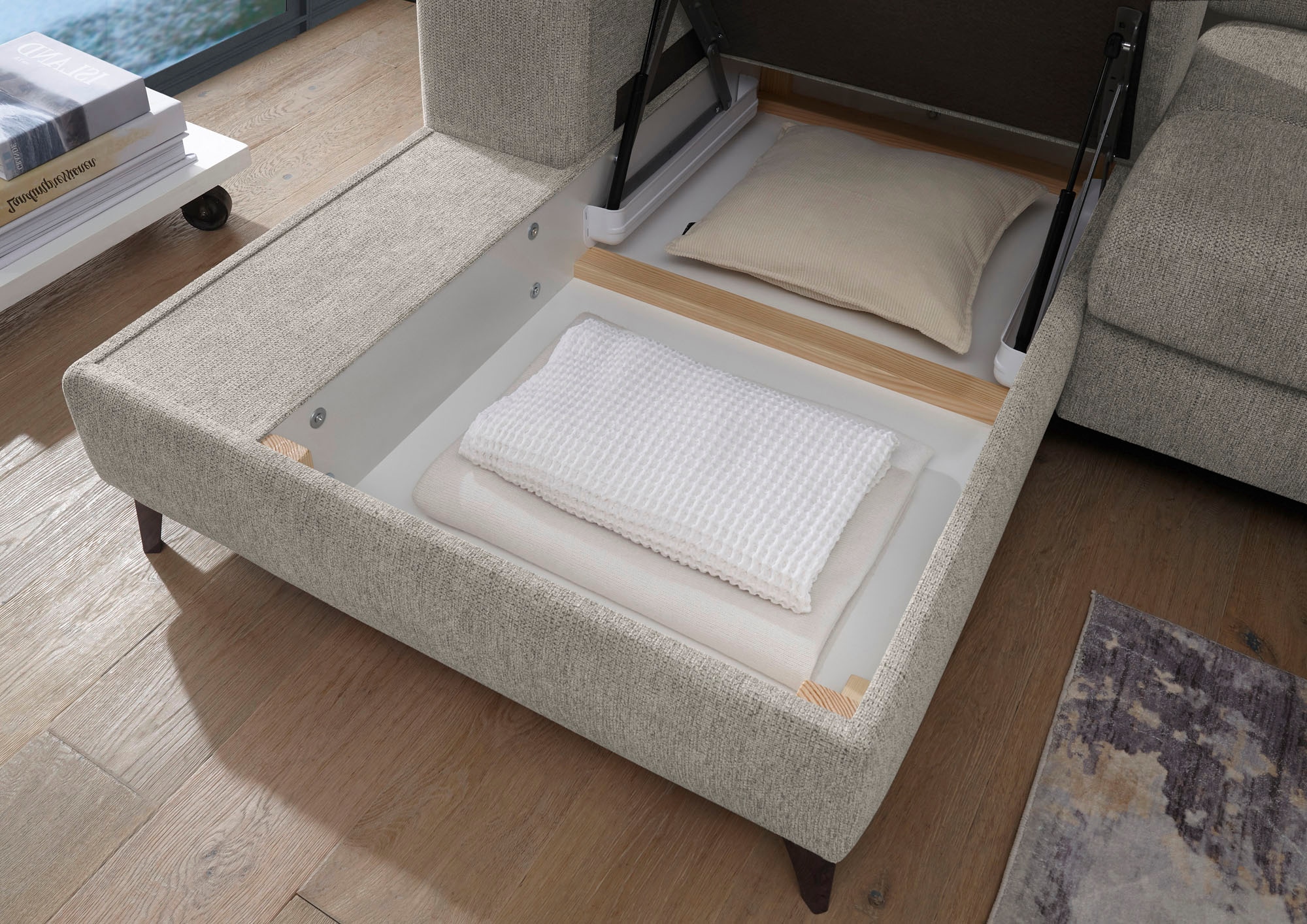 ED EXCITING DESIGN Ecksofa »Sydney L-Form« mit Bettfunktion, Bettkasten, Kopfteilverstellung & 2 Zierkissen