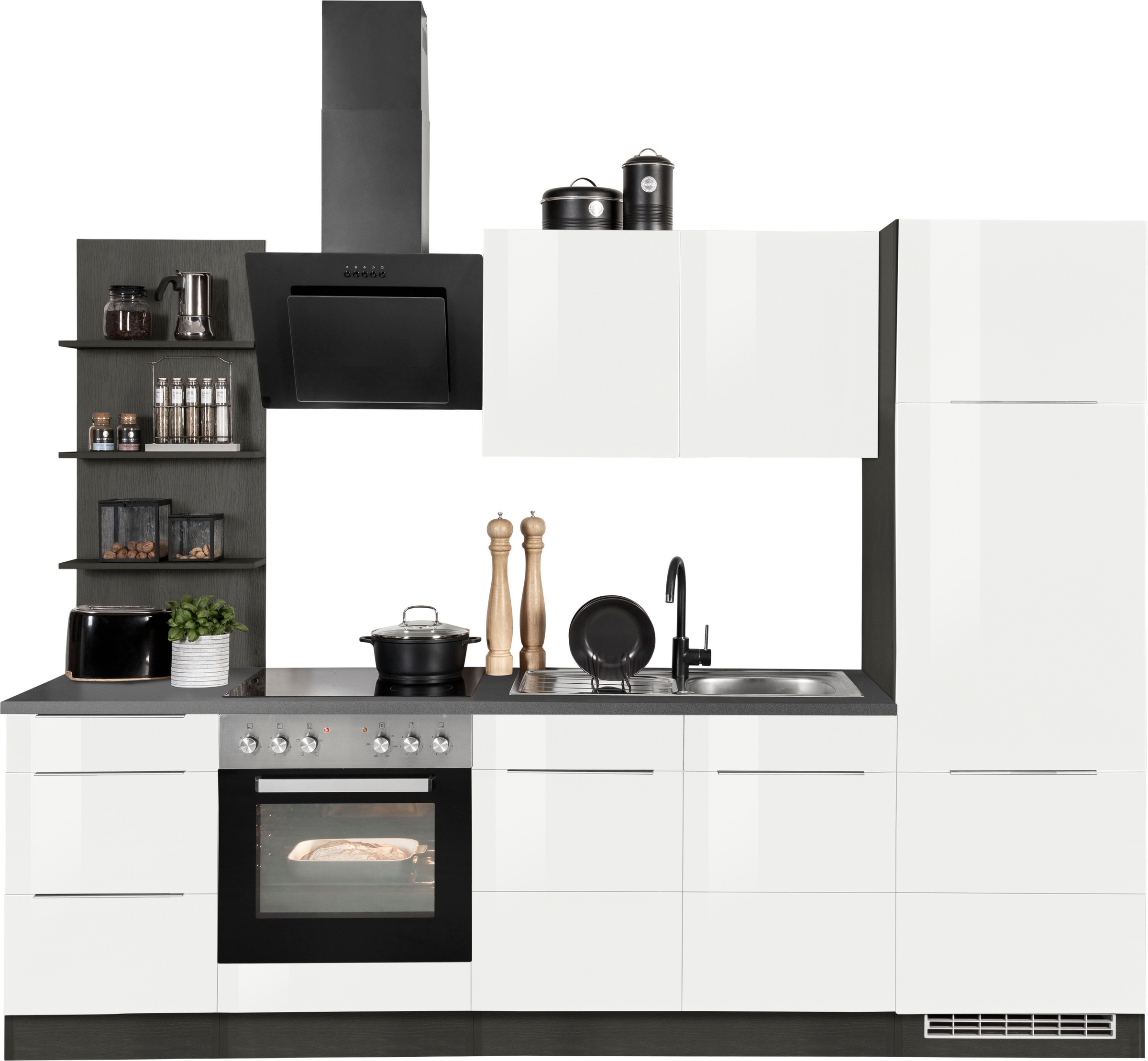 KOCHSTATION Küchenzeile »KS-Brindisi«, Breite 270 cm, wahlweise mit E-Geräten, mit MDF-Fronten und Regal