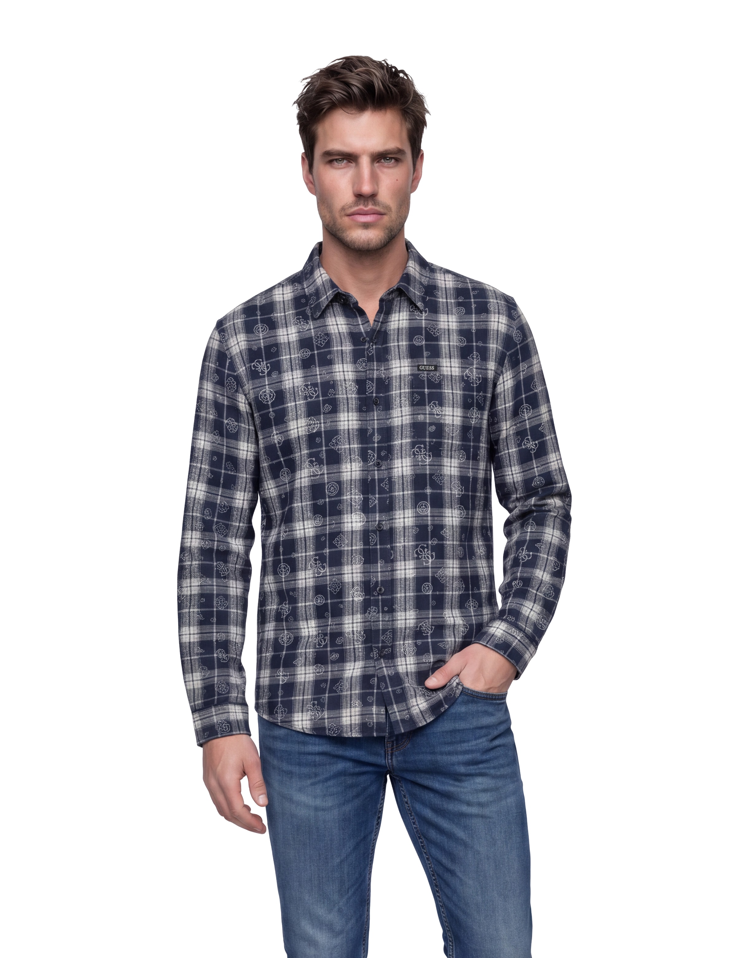 Guess Langarmhemd »OCEAN COAST PLAID« Kentkragen, reine Baumwolle, gewebtes Karo Design