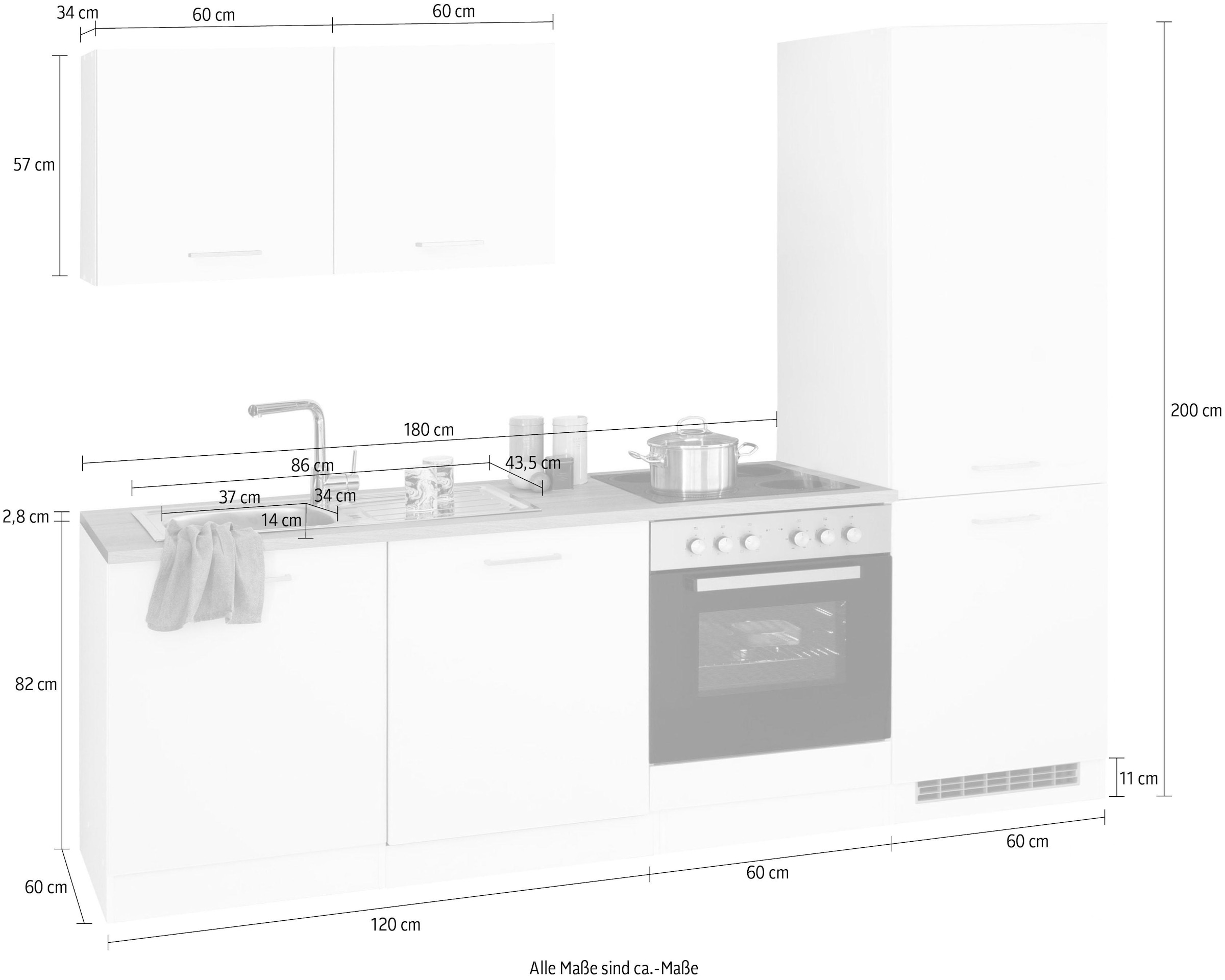 KOCHSTATION Küchenzeile »KS-Visby«, mit E-Geräten, Breite 240 cm inkl. Kühl/Gefrierkombination