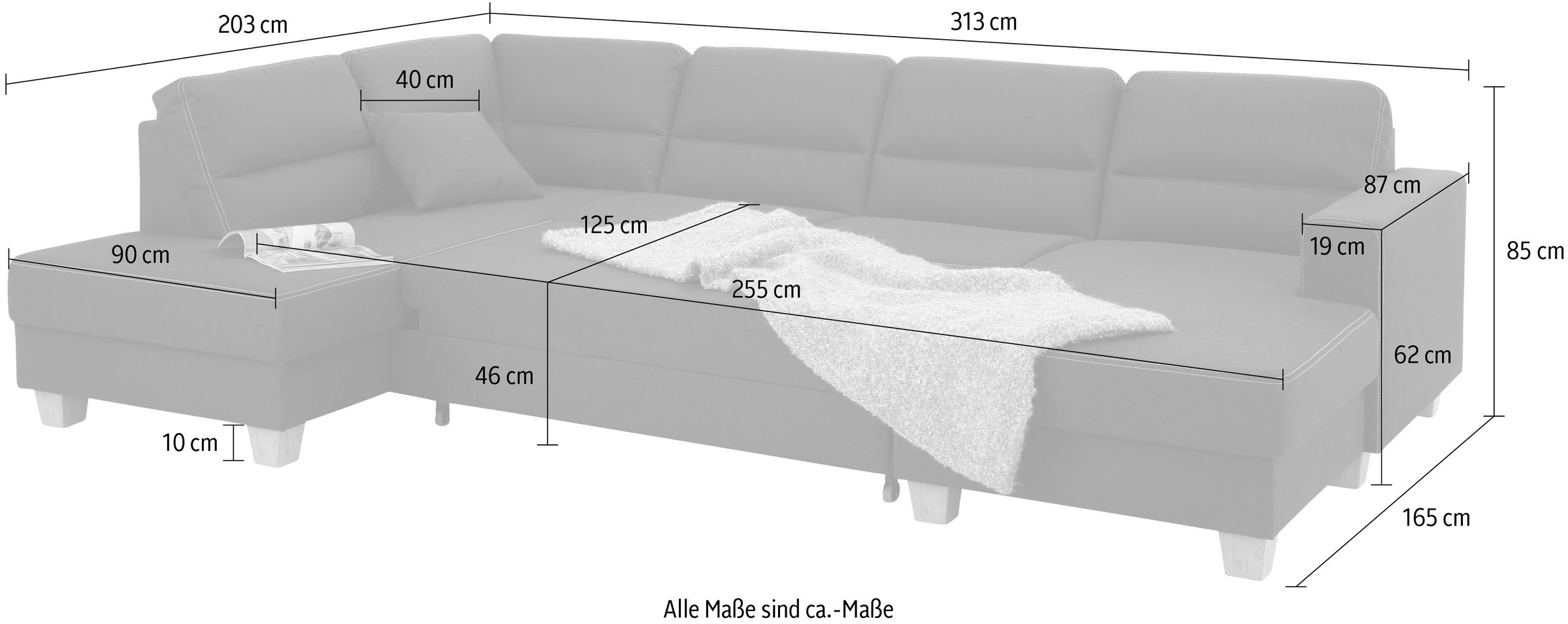 Home affaire Wohnlandschaft »Navan, komfortabel mit viel Platz, U-Form«, wahlweise mit Bettfunktion und Kopfstütze