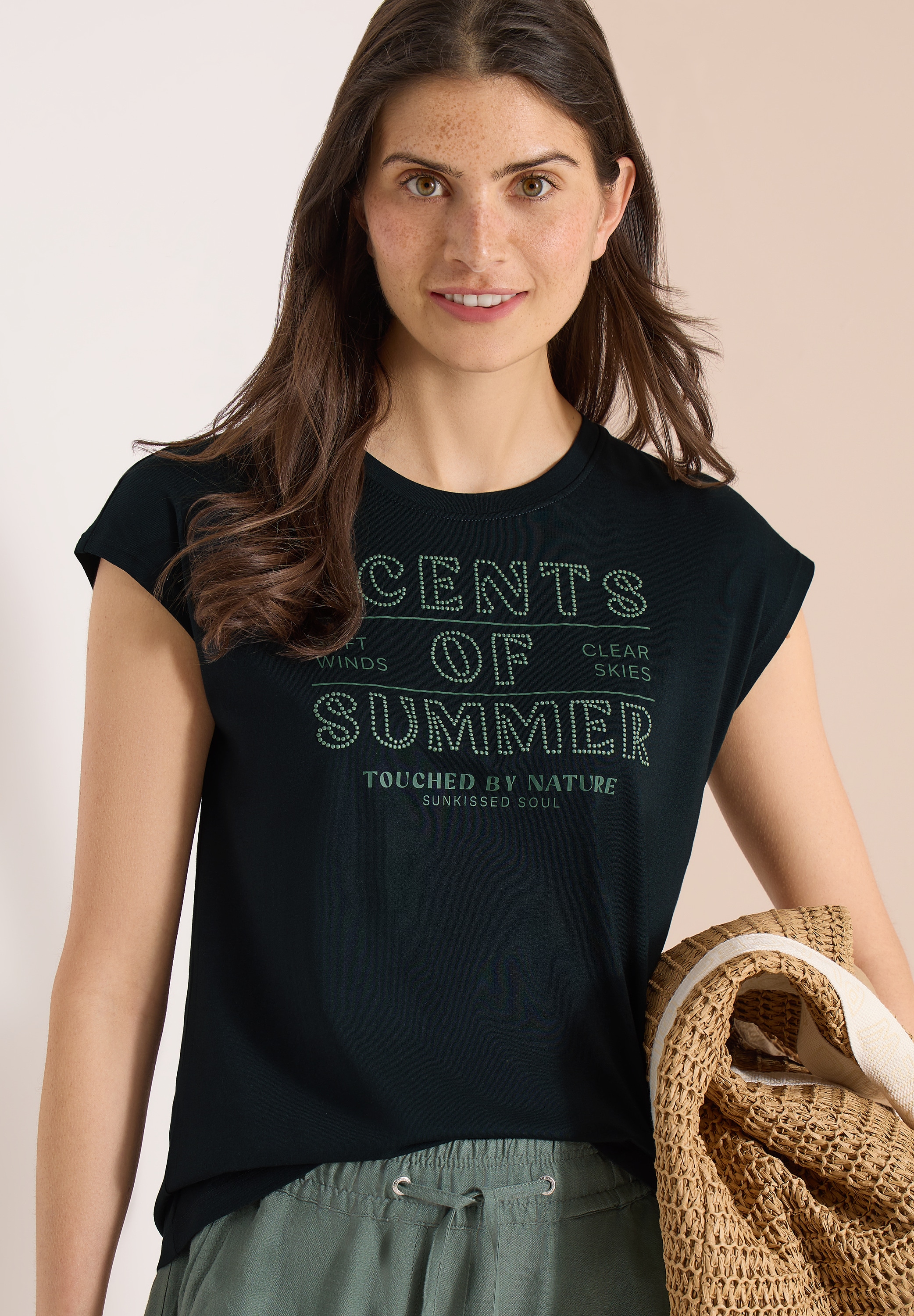 Cecil Kurzarmshirt Sommershirt mit Rundhals und Wording Artwork