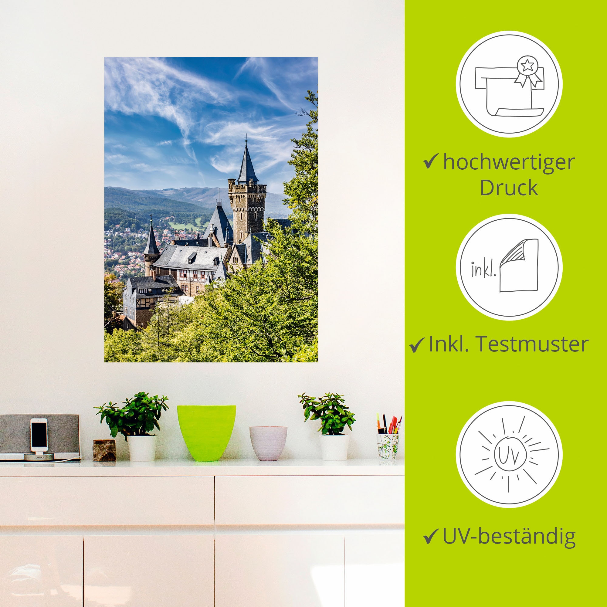 Artland Wandbild »Agnesberg das Schloss Wernigerode«, Deutschland, (1 St.), als Alubild, Leinwandbild, Wandaufkleber oder Poster in versch. Größen