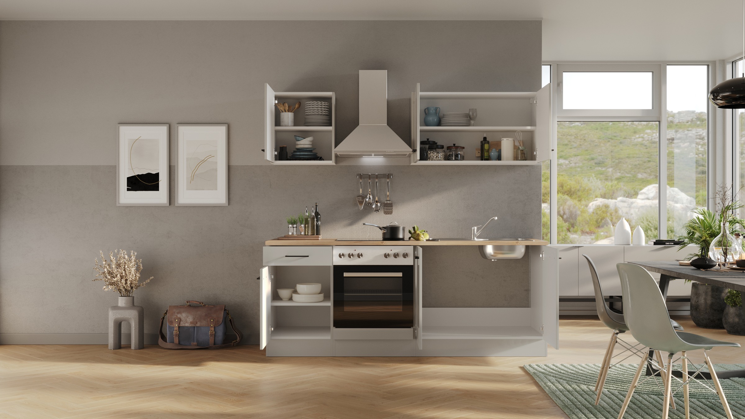 Flex-Well Küchenzeile »Lund« mit E-Geräten, Gesamtbreite 210 cm,glänzende F günstig online kaufen