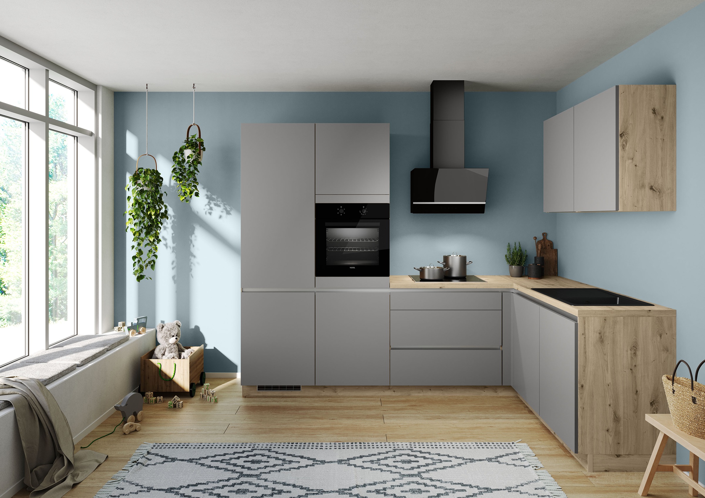 IMPULS KÜCHEN Winkelküche »"Dublin", Ausrichtung wählbar, Schubkästen mit Soft-Close,«, vormontiert, wahlweise mit E-Geräten, mit Vollauszug, Breite 460 cm
