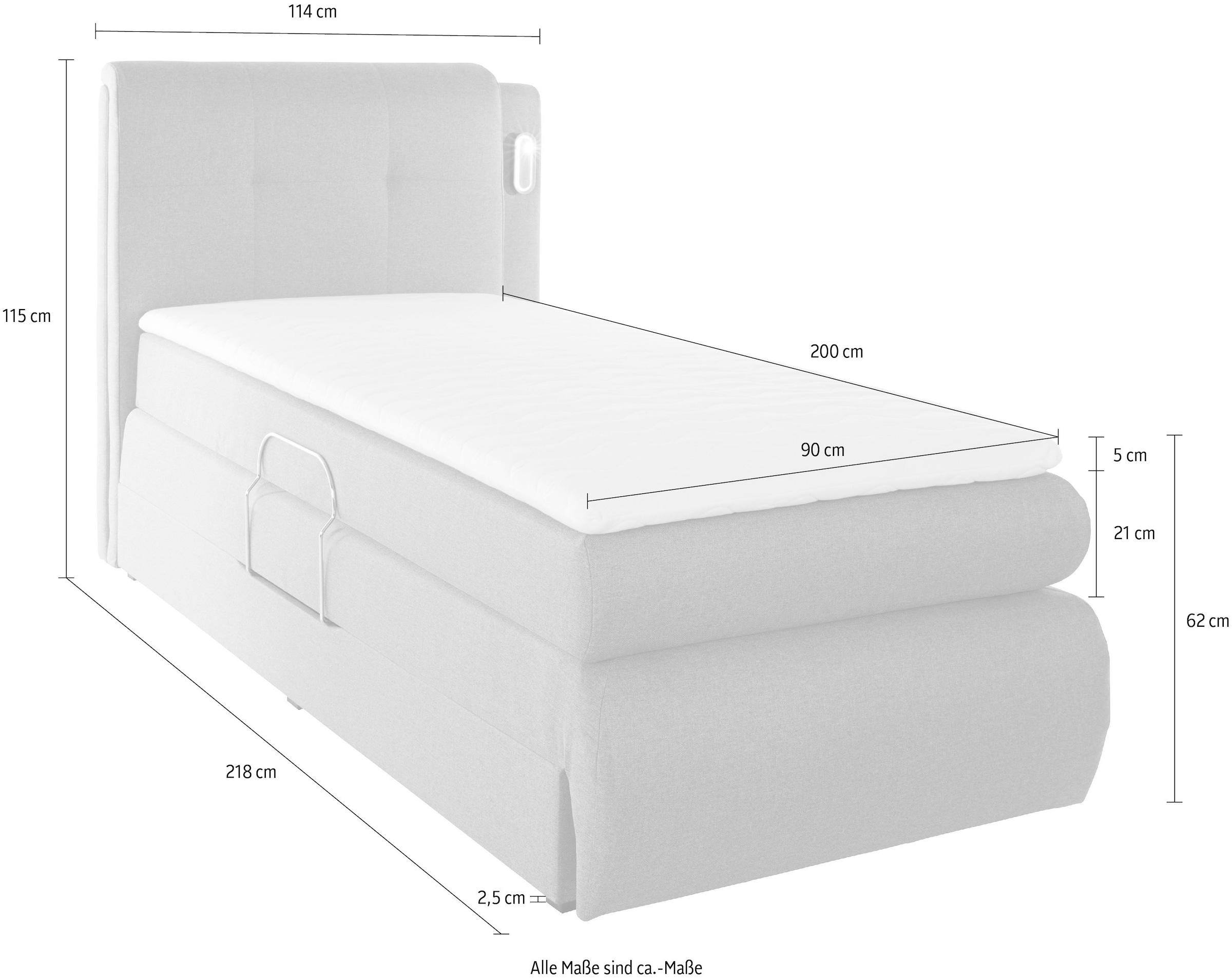 COLLECTION AB Boxspringbett »Borna«, inklusive Bettkasten, LED-Beleuchtung und Topper