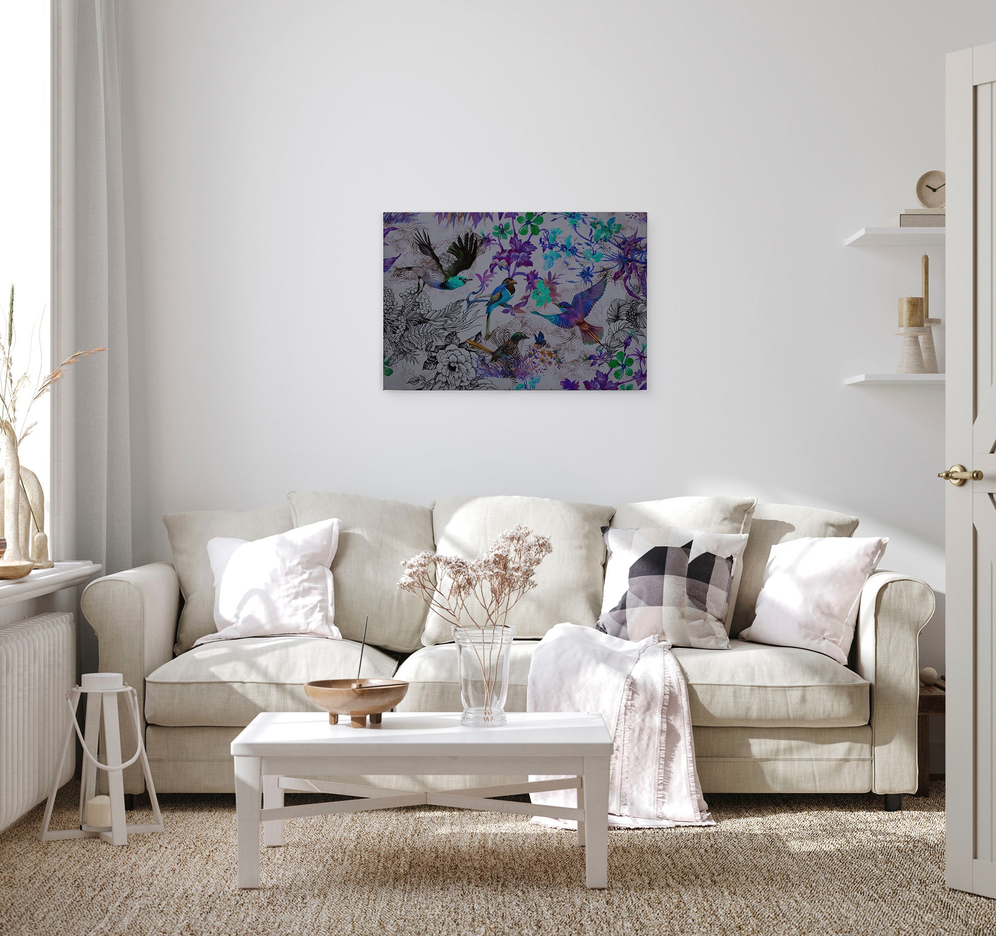 A.S. Création Leinwandbild »funky birds«, Kunst-Vögel-Kinder, (1 St.), Keilrahmen Bild mit Vögel Floral Leinwand-Bild Wohnzimmer modern Wand