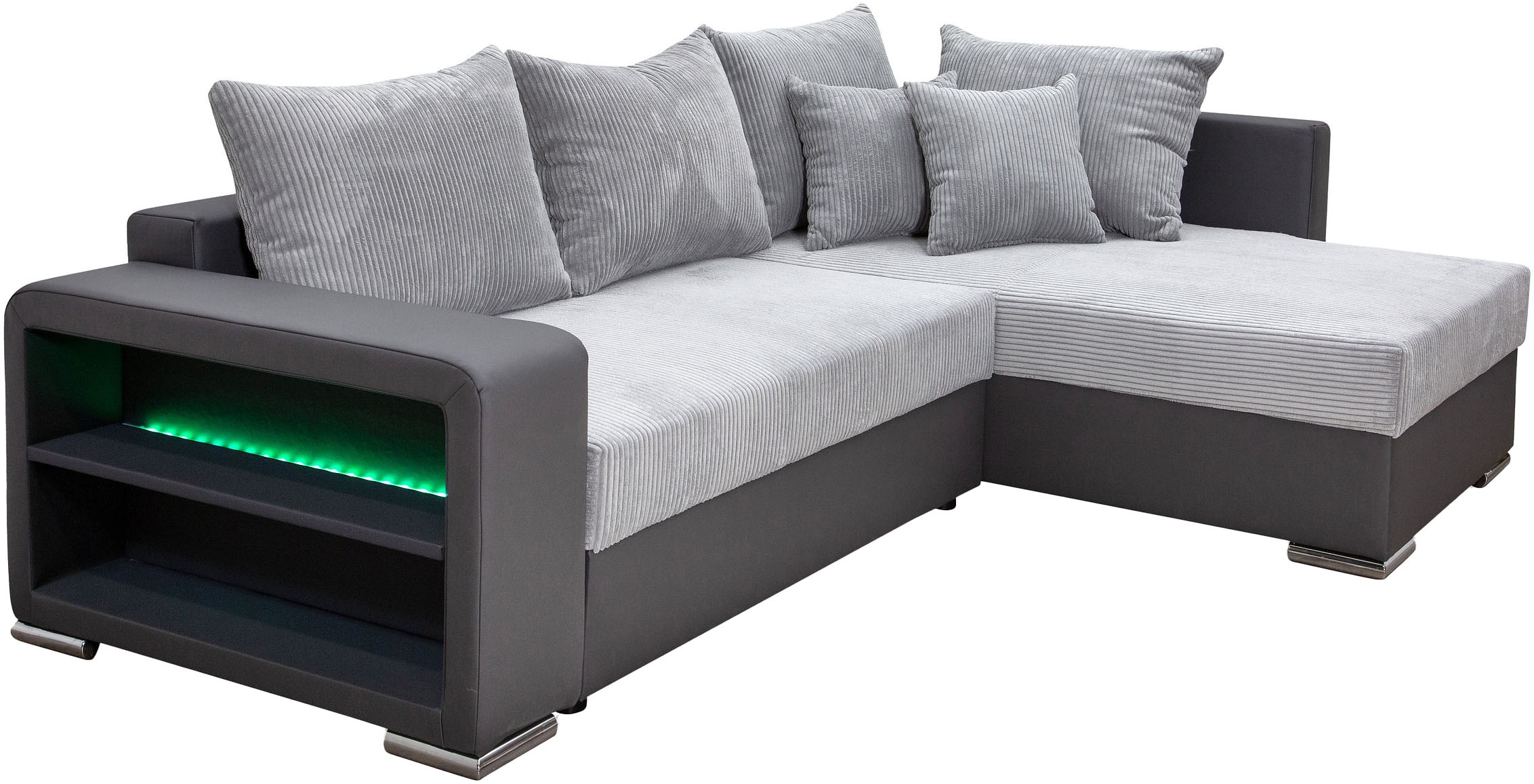 COLLECTION AB Ecksofa »L-Form«, Regalarmlehne mit LED RGB Beleuchtung,Bettfunktion und Bettkasten