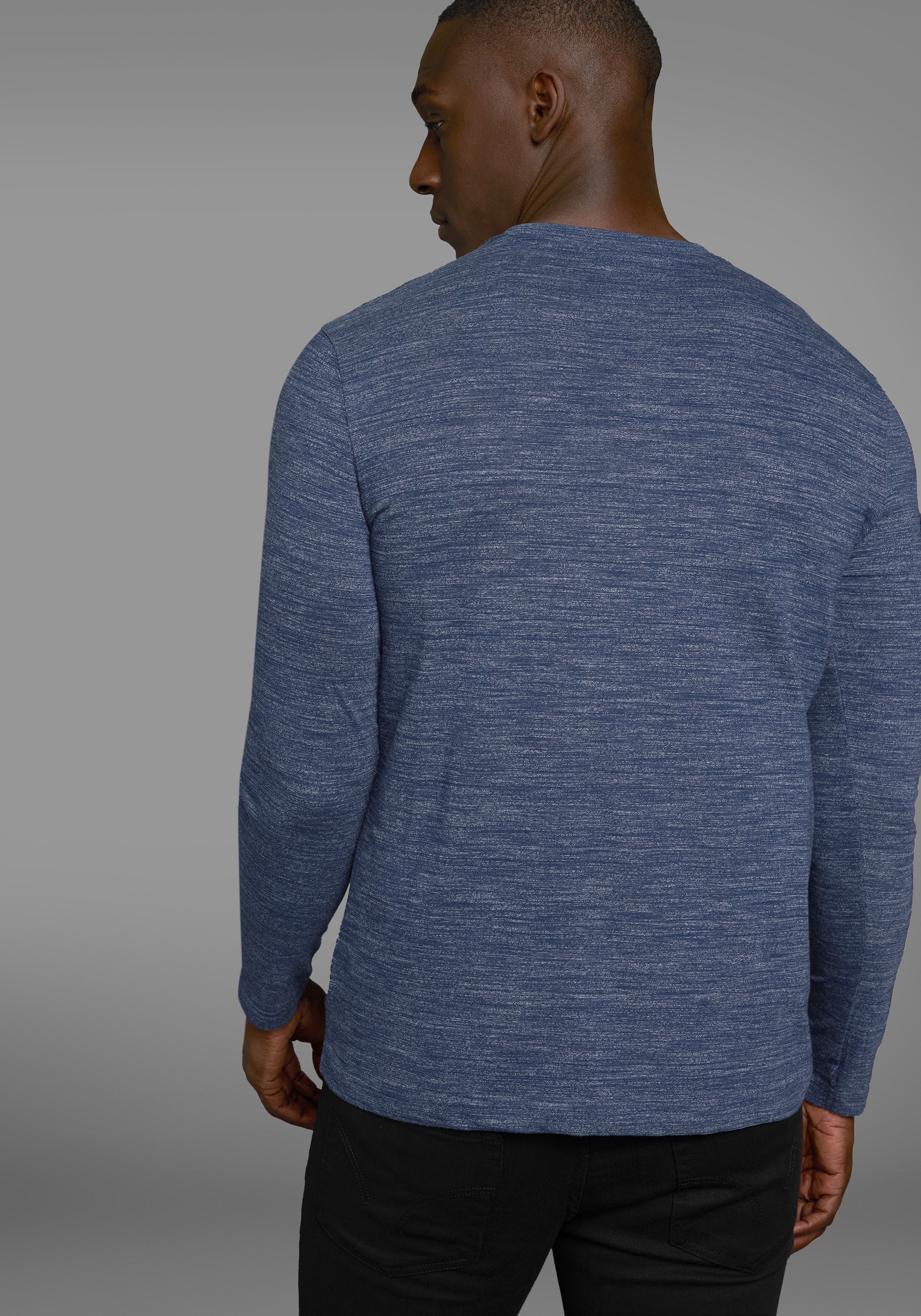 Arizona Langarmshirt »Arizona Langarmshirt in melierter Optik und modischen Print«, normale Passform, aus Baumwolle und Polyester