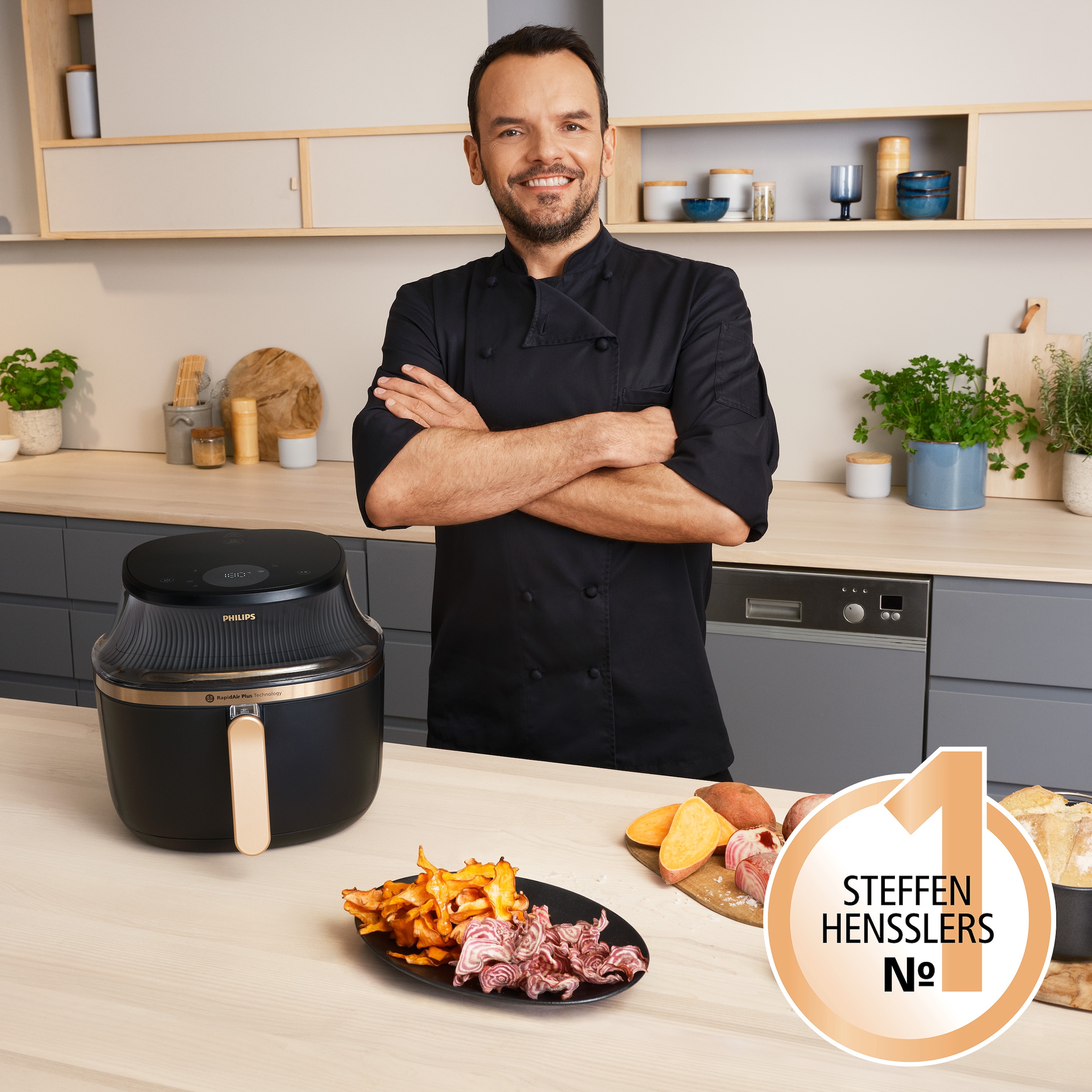 Philips Heißluftfritteuse »Airfryer 3000 NA332/00, mit 6.2L, Sichtfenster«, 1700 W, RapidAir Plus Technologie und 16 Kochfunktionen; Schwarz/Kupfer