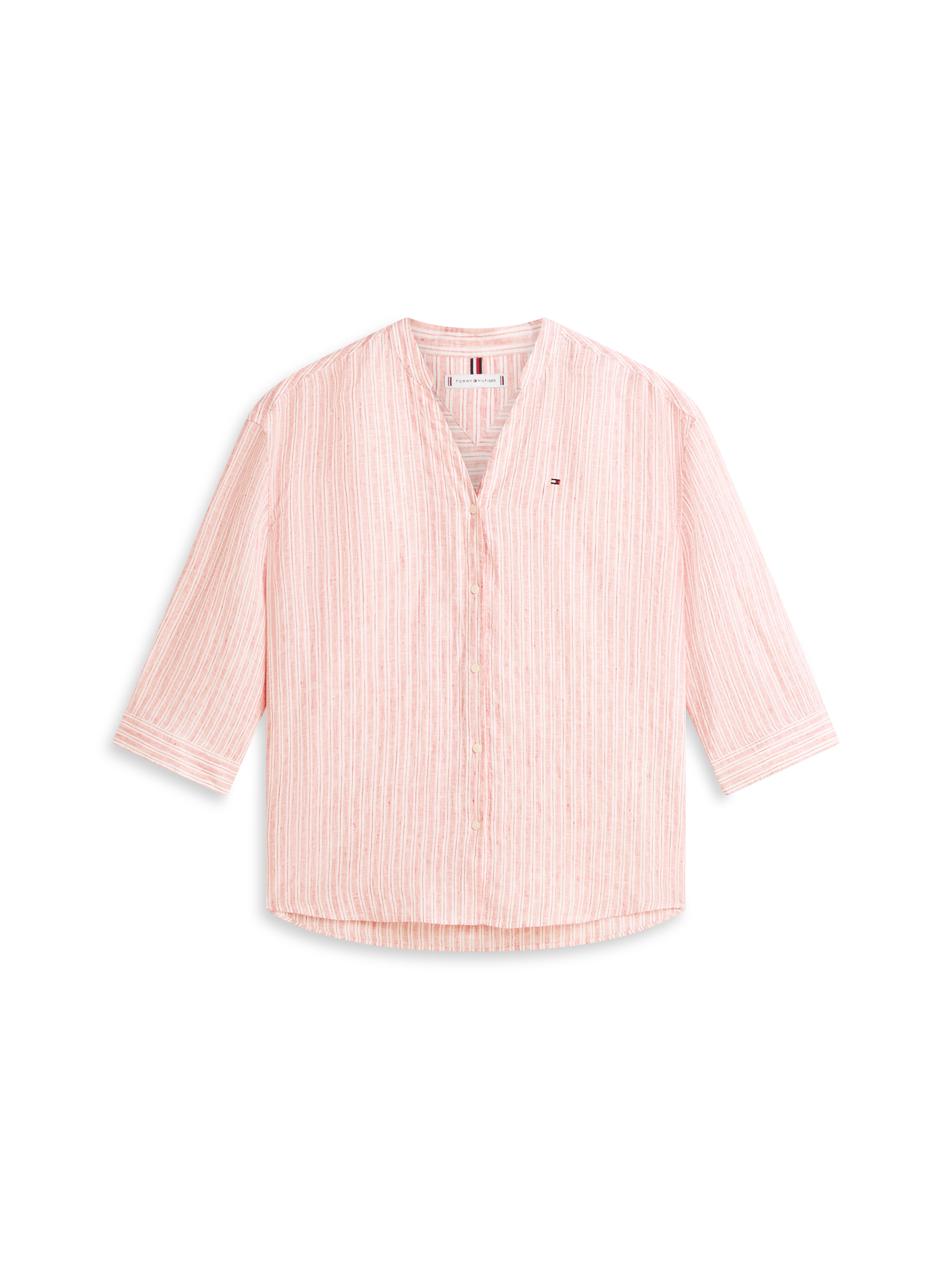 Tommy Hilfiger Shirtbluse »ESS LINEN COLLARLESS SHIRT« mit Logo-Stickerei