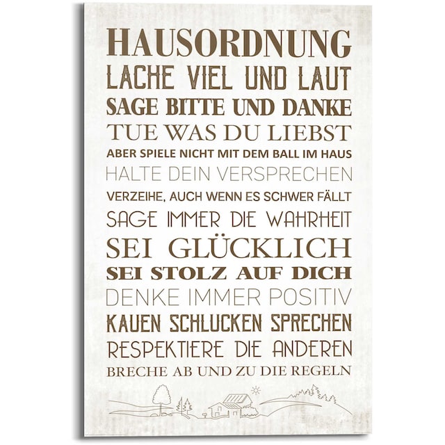 Reinders! Wandbild »Wandbild Hausordnung Familien - Zuhause - Glück -  Positiv«, Schriftzug, (1 St.) auf Raten bestellen