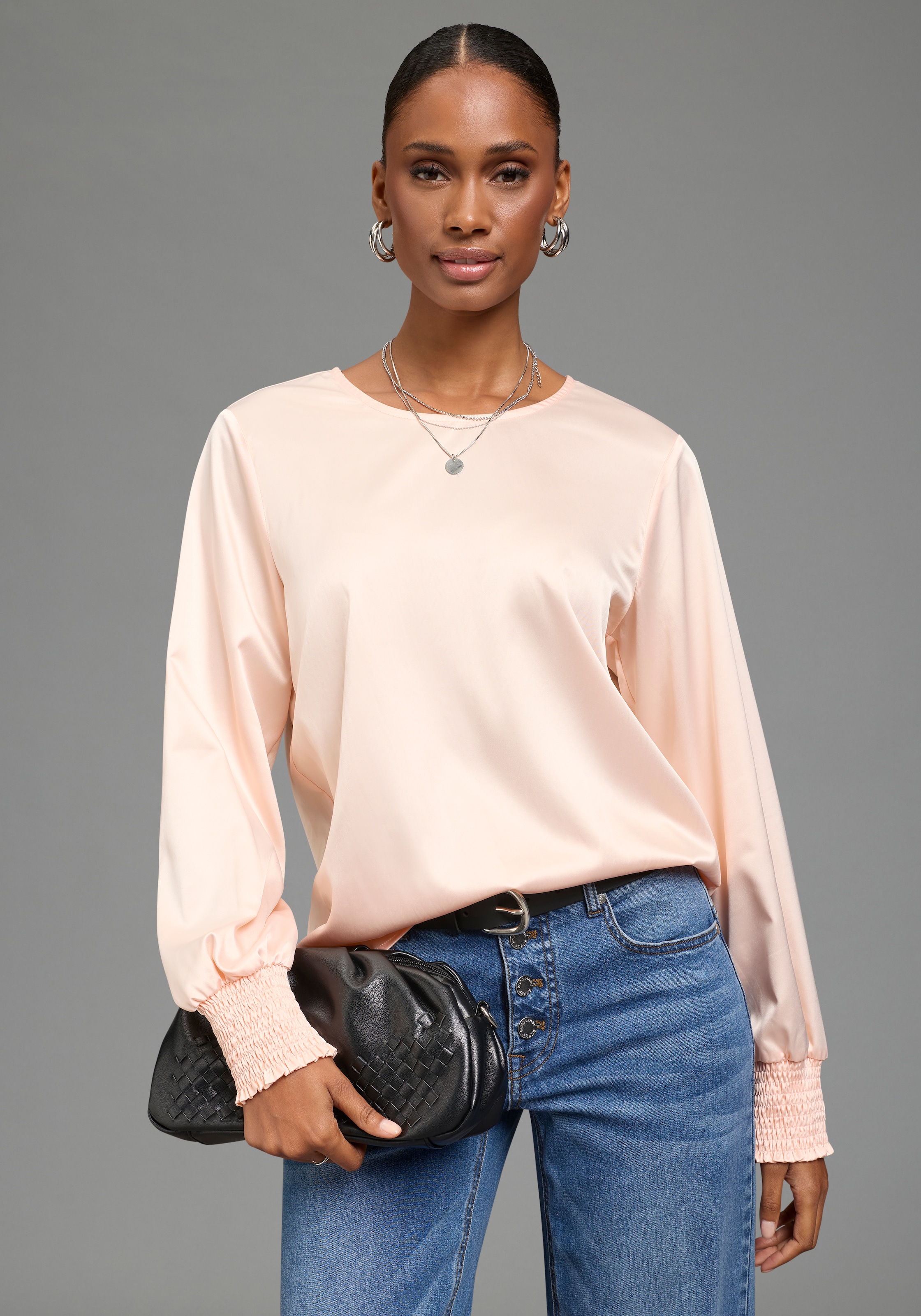 Laura Scott Schlupfbluse Figurumspielende Bluse, Langarm-Design, aus leichtem Webmaterial