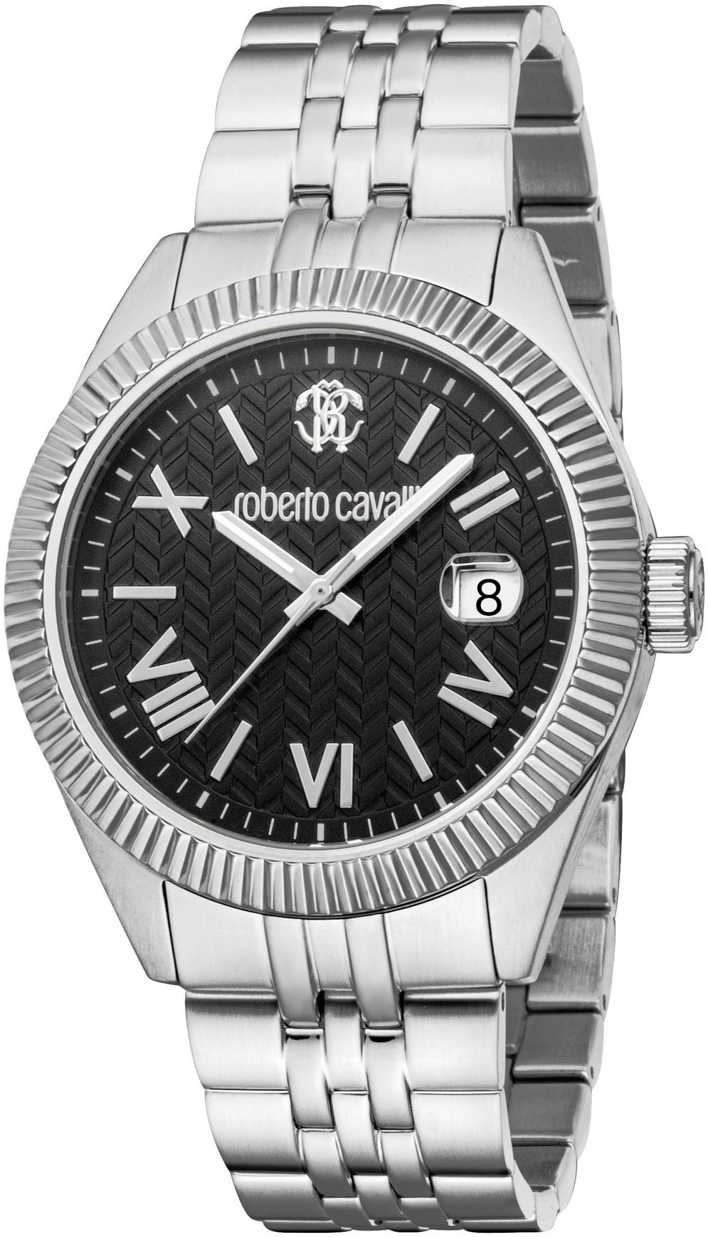 ROBERTO CAVALLI Quarzuhr »Uomo Classico III« Armbanduhr, Herrenuhr, Edelstahlarmband, analog, Tag silberfarben-schwarz Stilvolle Herrenarmbanduhr