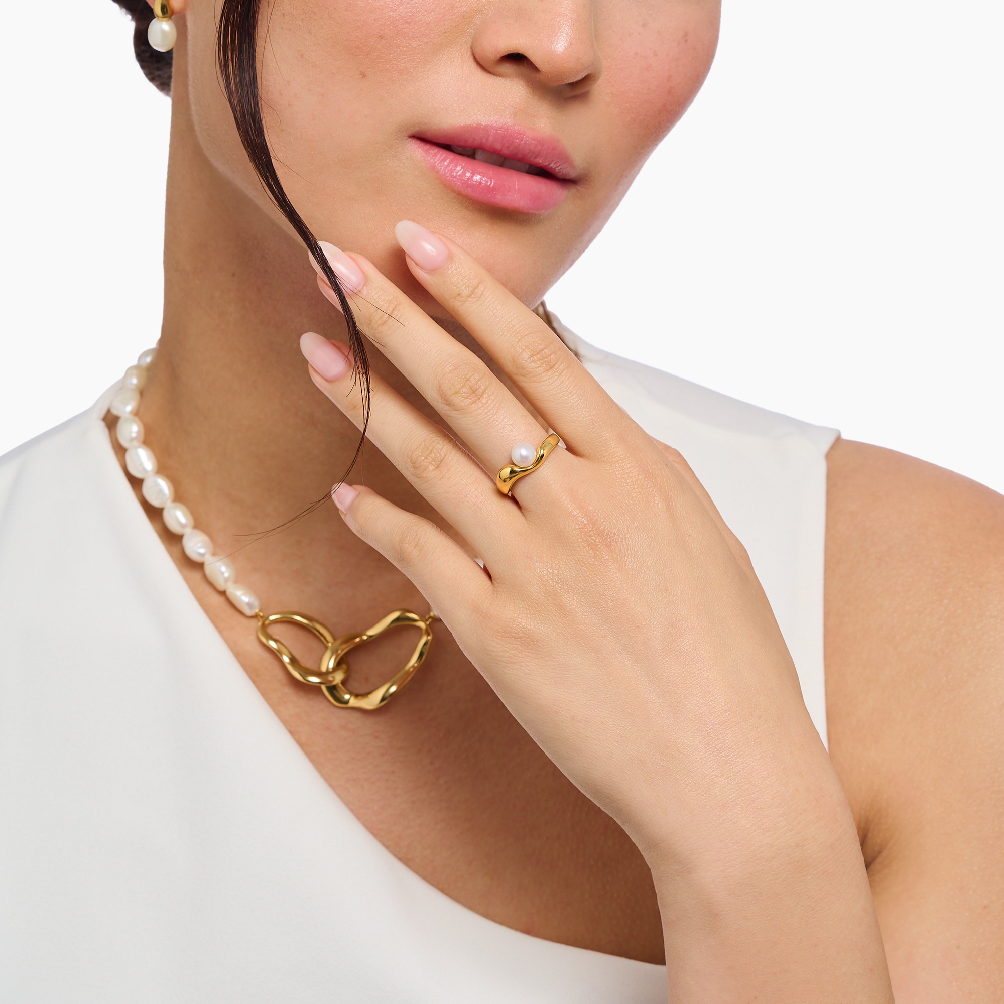 THOMAS SABO Fingerring »Natural Beauty Ring mit Perle, Bold Elegance, TR2485-430-14-54-60«, mit Süßwasserzuchtperle