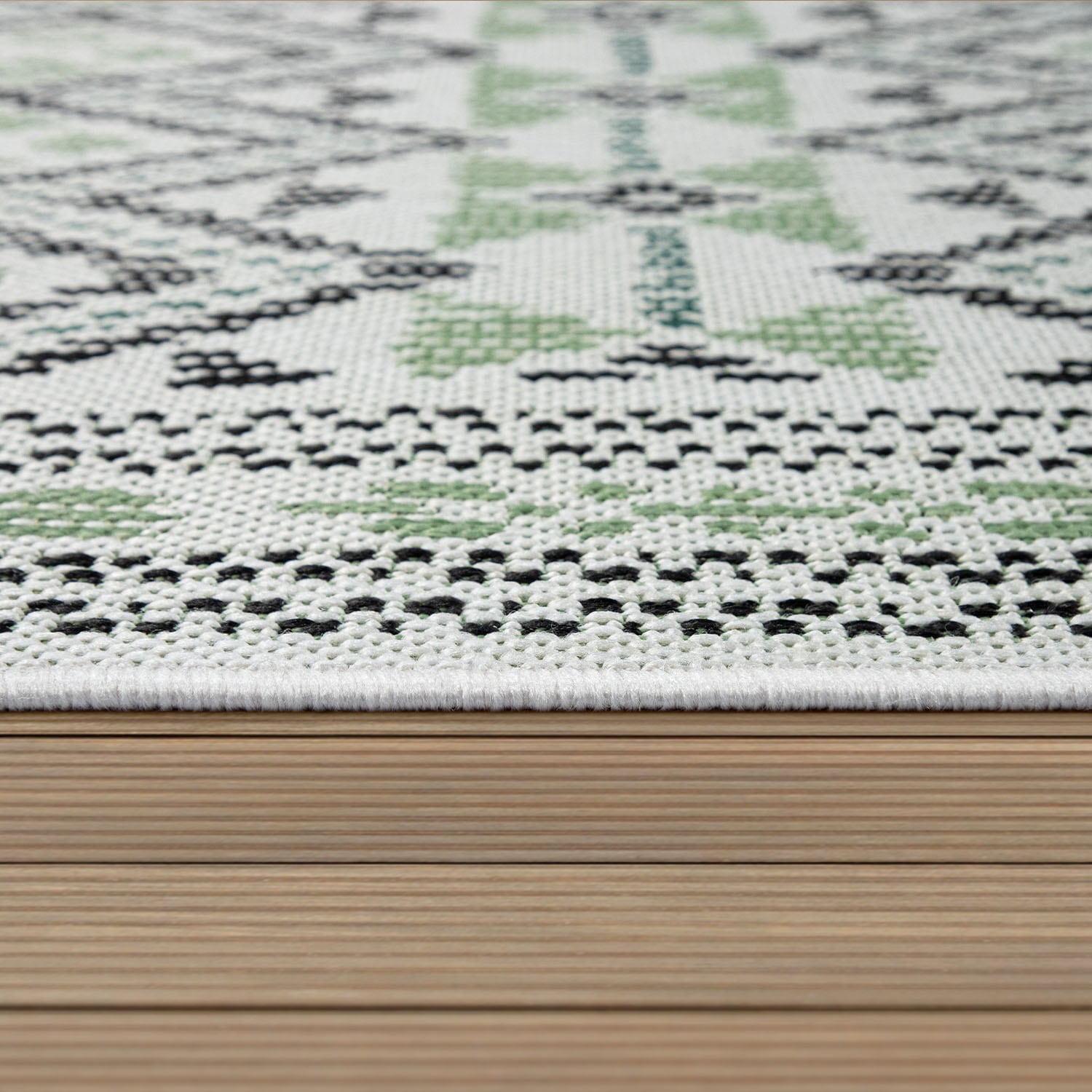 Paco Home Teppich »Ostende 543«, rechteckig, 4 mm Höhe, Flachgewebe, Rauten Motiv, mit Bordüre, In- und Outdoor geeignet