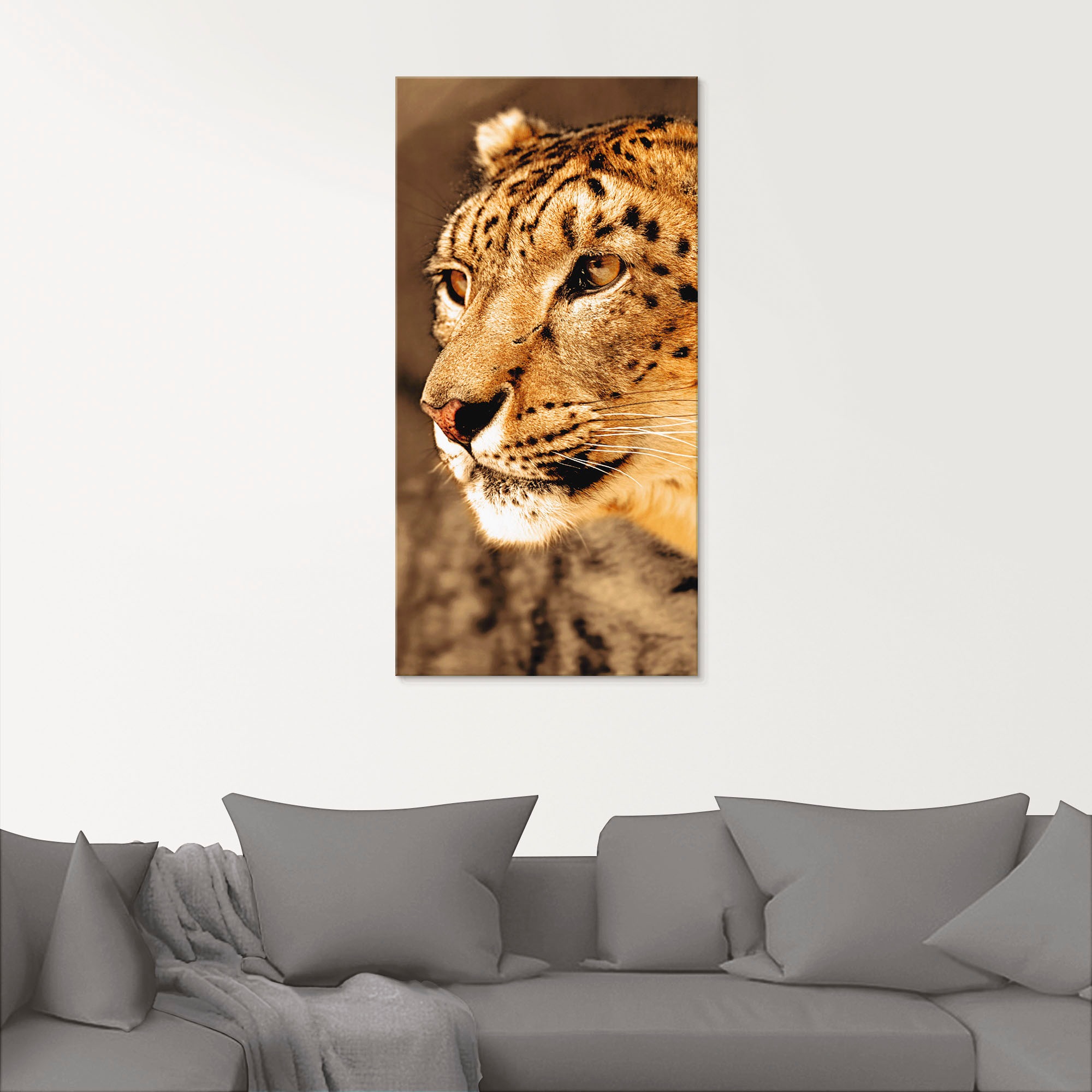 Artland Glasbild »Schneeleopard_sepia«, Wildtiere, (1 St.), in verschiedenen Größen