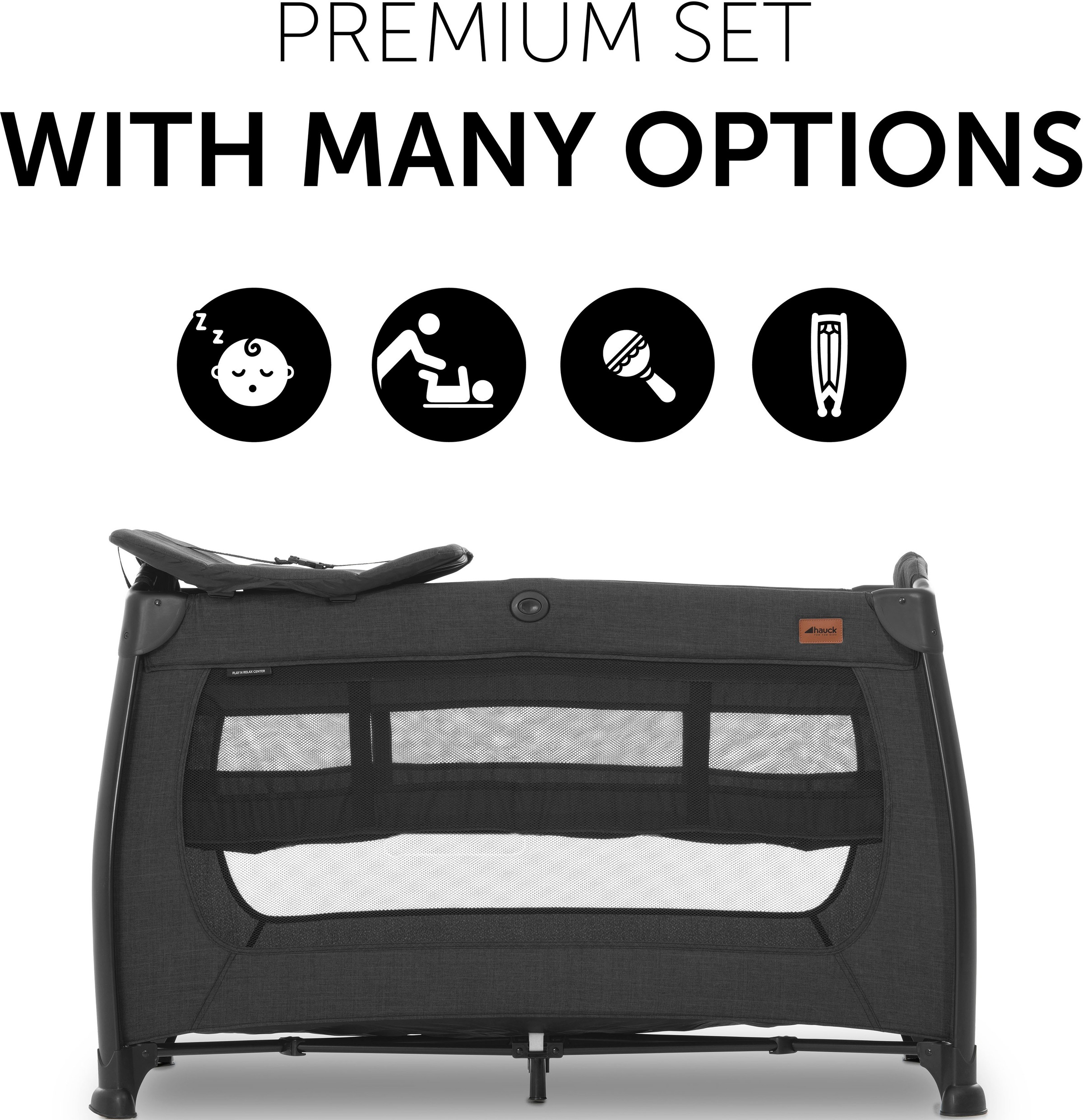 Hauck Baby-Reisebett »Play N Relax Center - melange black«, inkl. Transporttasche
