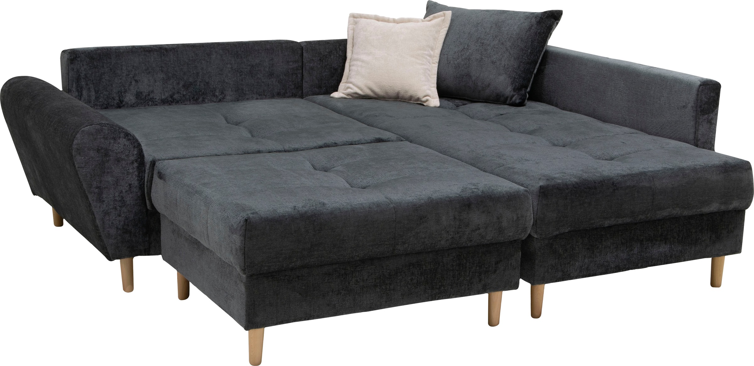 COLLECTION AB Ecksofa »Reims L-Form«, Ottomane beidseitig montierbar, inkl. Bettfunktion und Hocker
