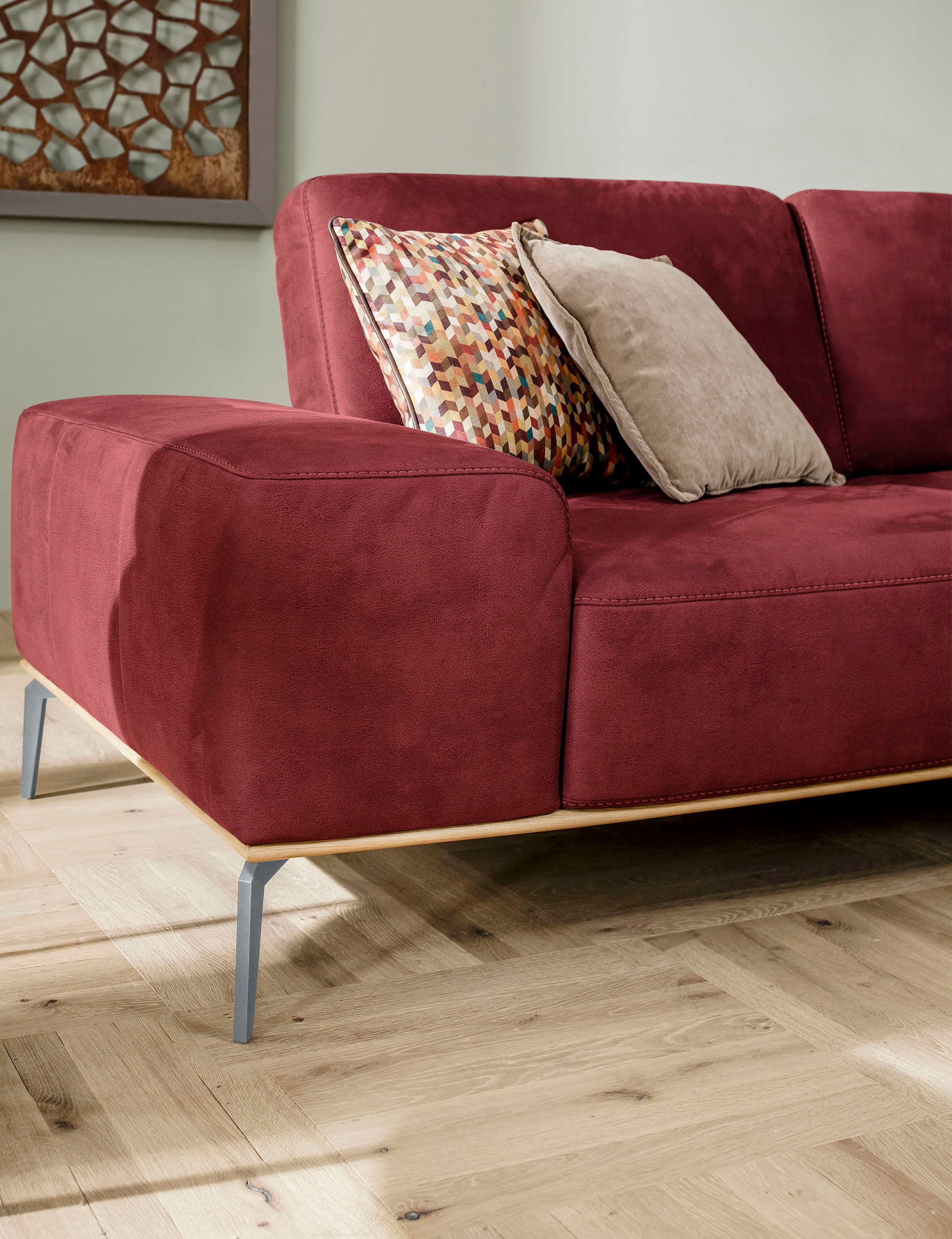 W.SCHILLIG Ecksofa »run, Designsofa mit tollem Sitzkomfort, bequem, L-Form«, mit elegantem Holzsockel, Füße in Silber matt, Breite 319 cm