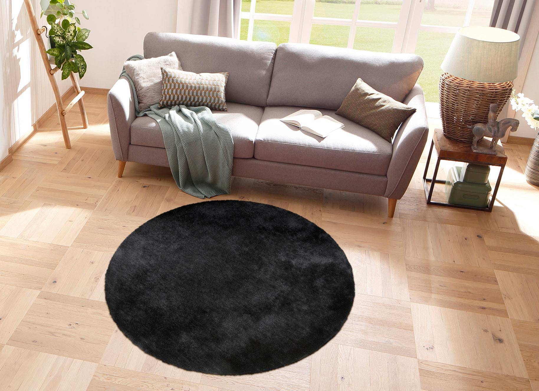 Bruno Banani Hochflor-Teppich »Dana Teppich, Kundenliebling«, rund, 30 mm Höhe, unifarben, Mikrofaser Teppiche, Wohnzimmer, Schlafzimmer, Esszimmer