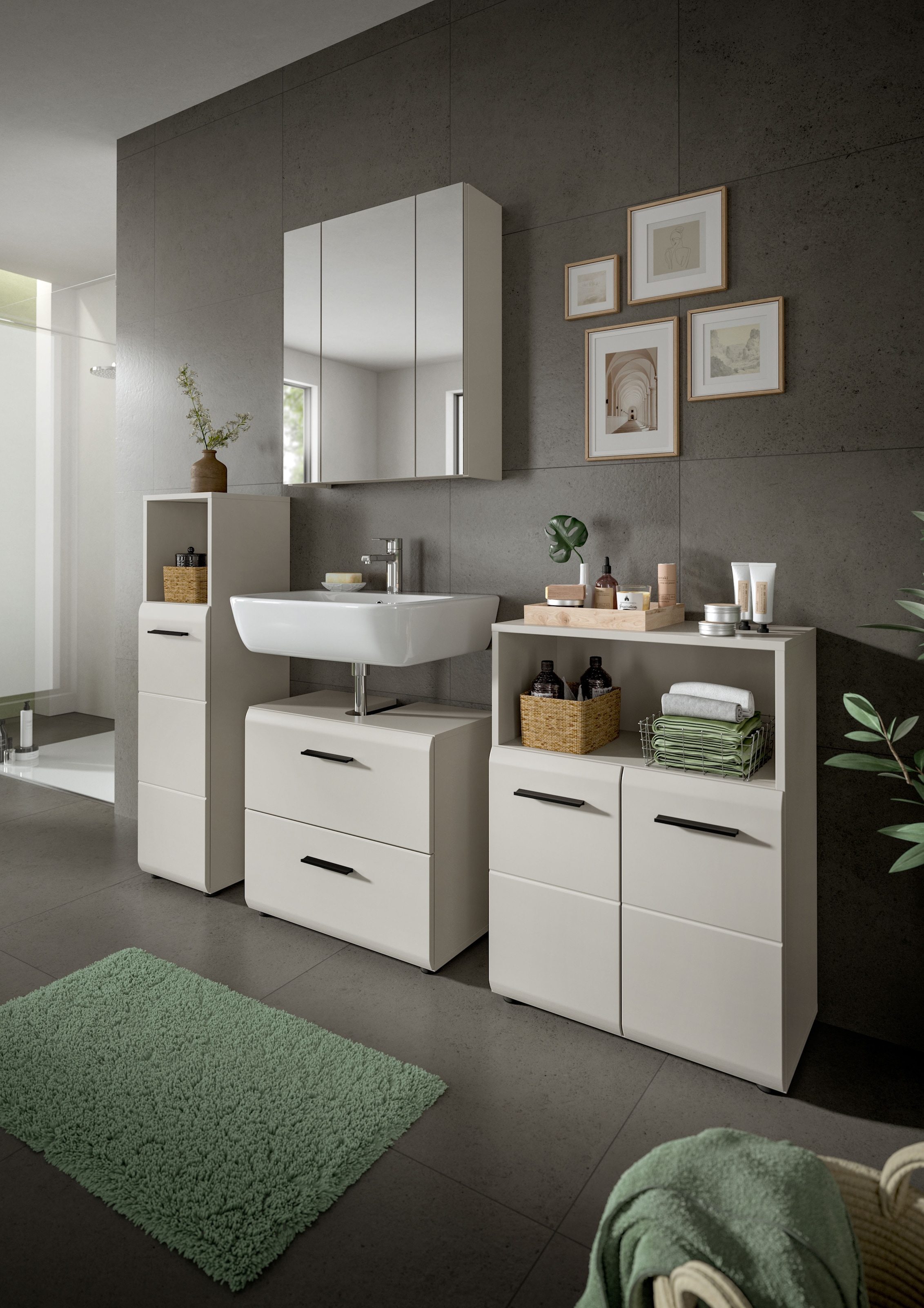 welltime Midischrank »FLORENZ,  Höhe 110 cm, 1 Tür, 2 Fachböden, 1 offenes Fach« TOPSELLER!, 1 Stk. tlg. Türanschlag wechselbar, hochwertige MDF Front, Badschrank, Bad