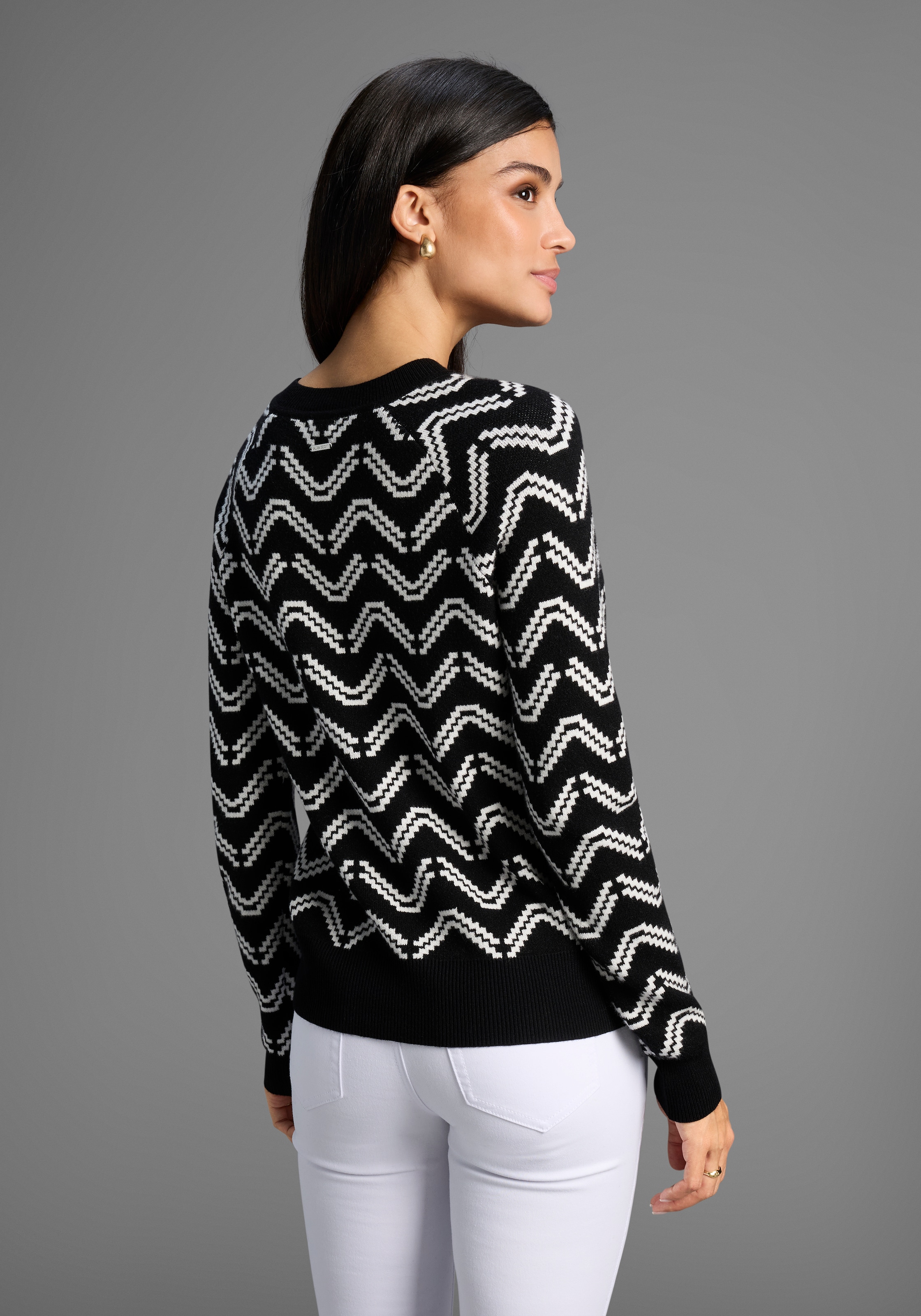 Laura Scott Rundhalspullover kuscheliger Strick mit Jaquardmuster und Knöpfen - NEUE KOLLEKTION