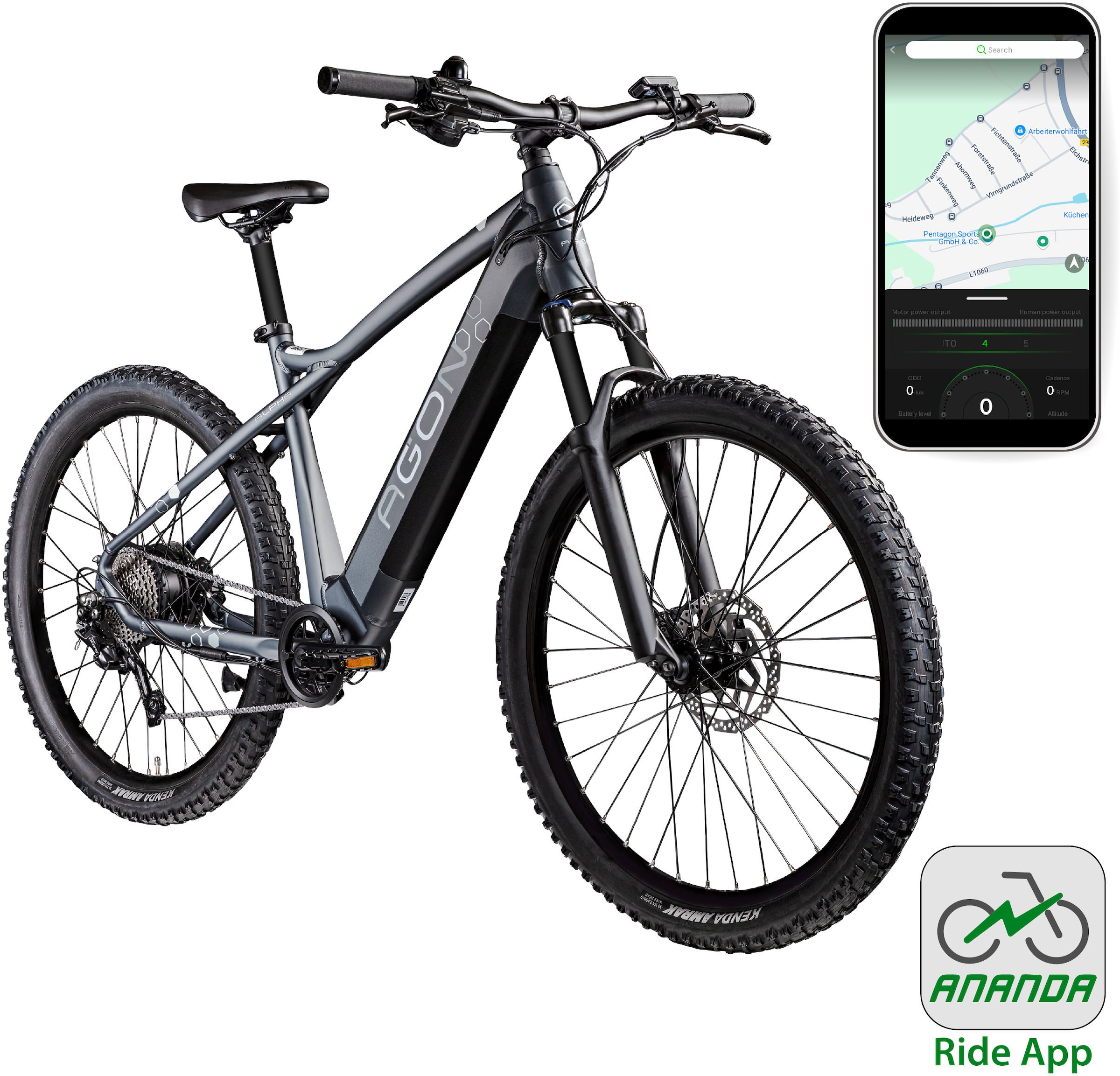 AGON E-Bike »Alpha«, 10 Gang, Deore SGS T6000, Heckmotor 250 W, Pedelec, Elektrofahrrad für Damen u. Herren, MTB