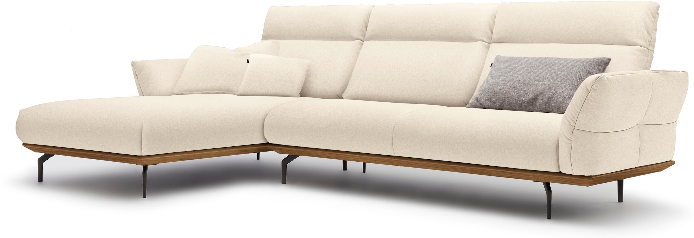 Creation BY ROLF BENZ Ecksofa »CR.460«, Sockel in Nussbaum, Winkelfüße in Umbragrau, Breite 318 cm