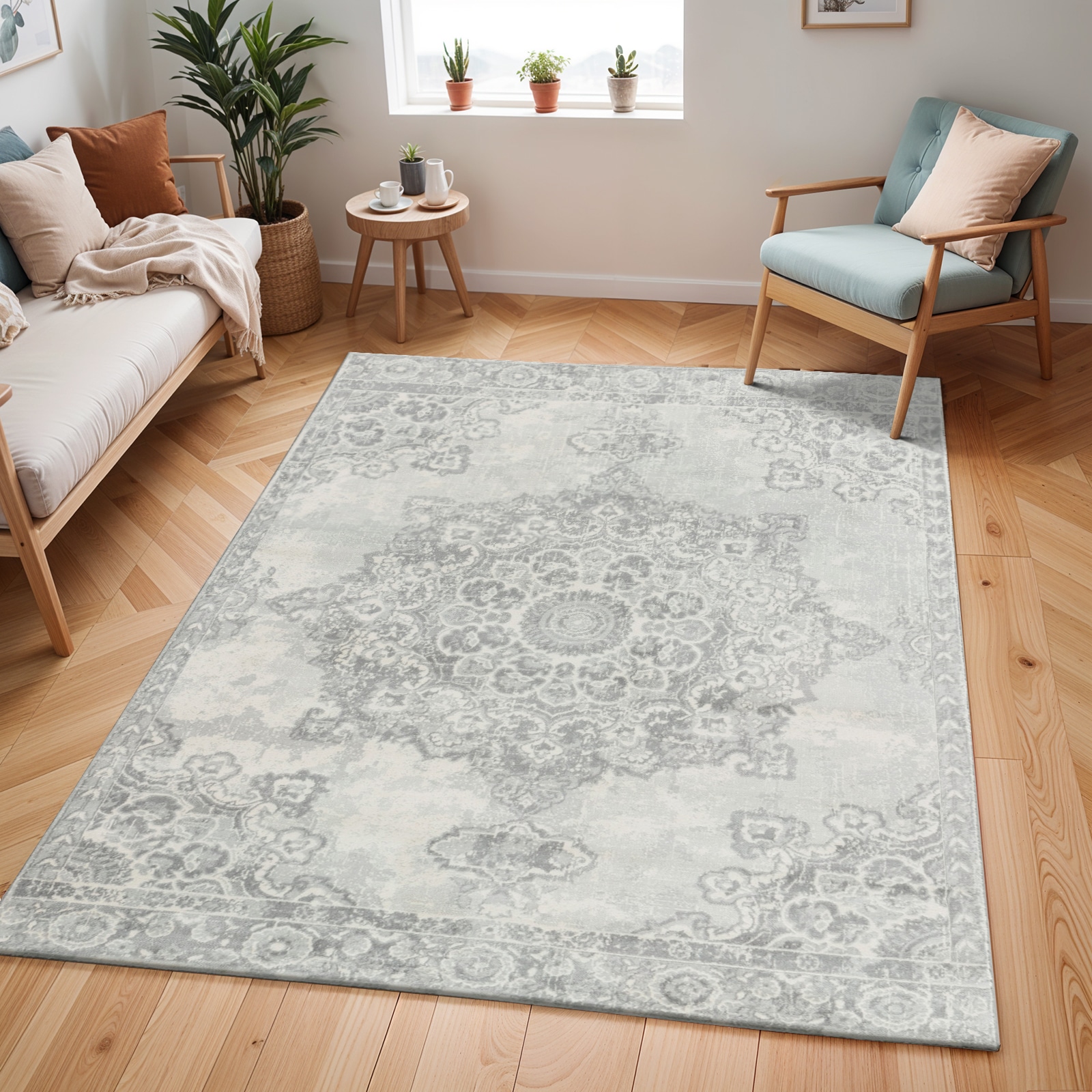 Livabliss Teppich »CORO«, rechteckig, 11 mm Höhe, Boho Kurzflor Orientteppich, Wohnzimmer, Schlafzimmer, Grau