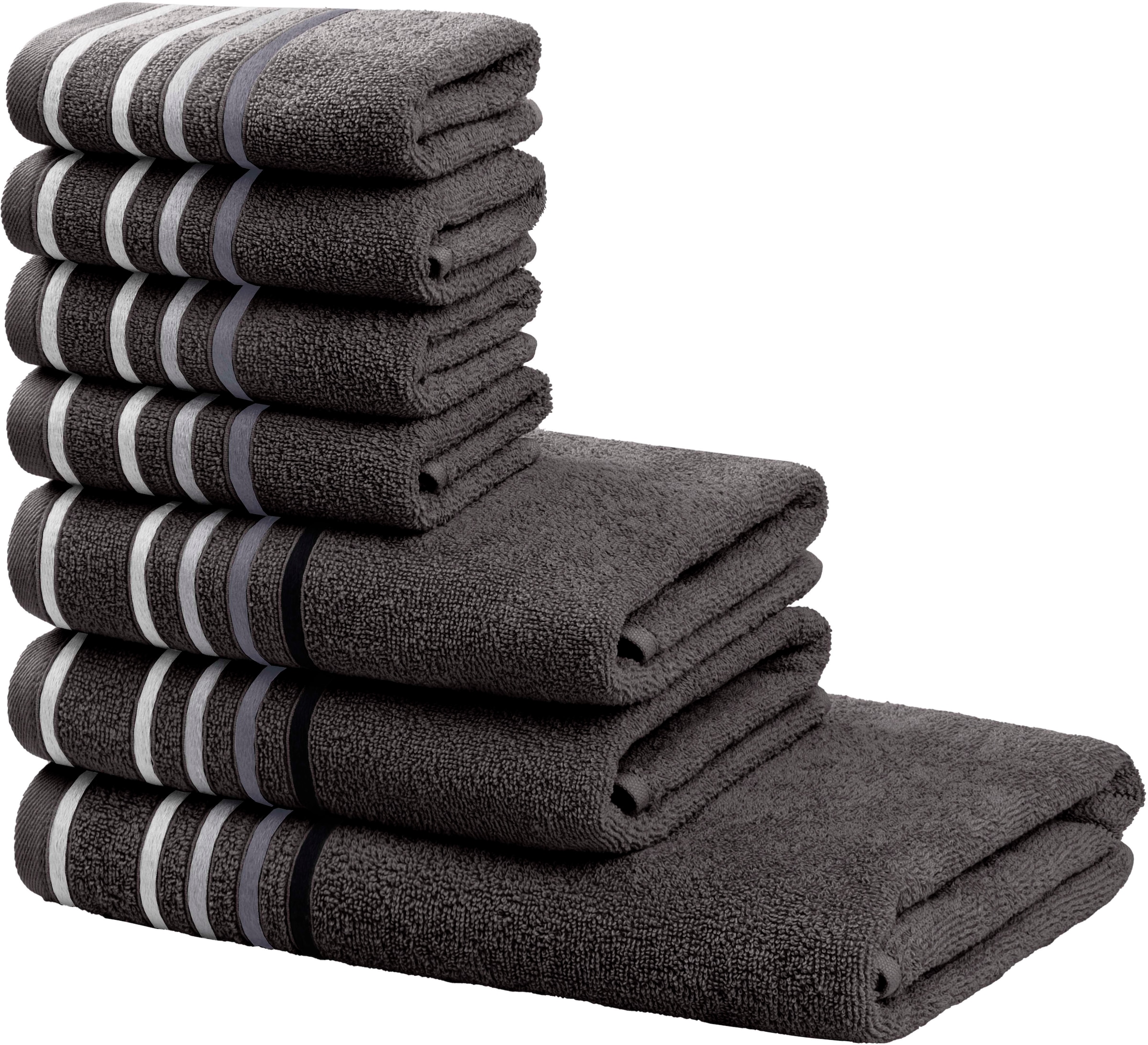 OTTO home Handtuch Set »Niki, Duschtuch, Handtücher und Gästetücher« Set Walkfrottee Handtücher mit mehrfarbiger Streifenbordüre, weich, aus 100% Baumwolle