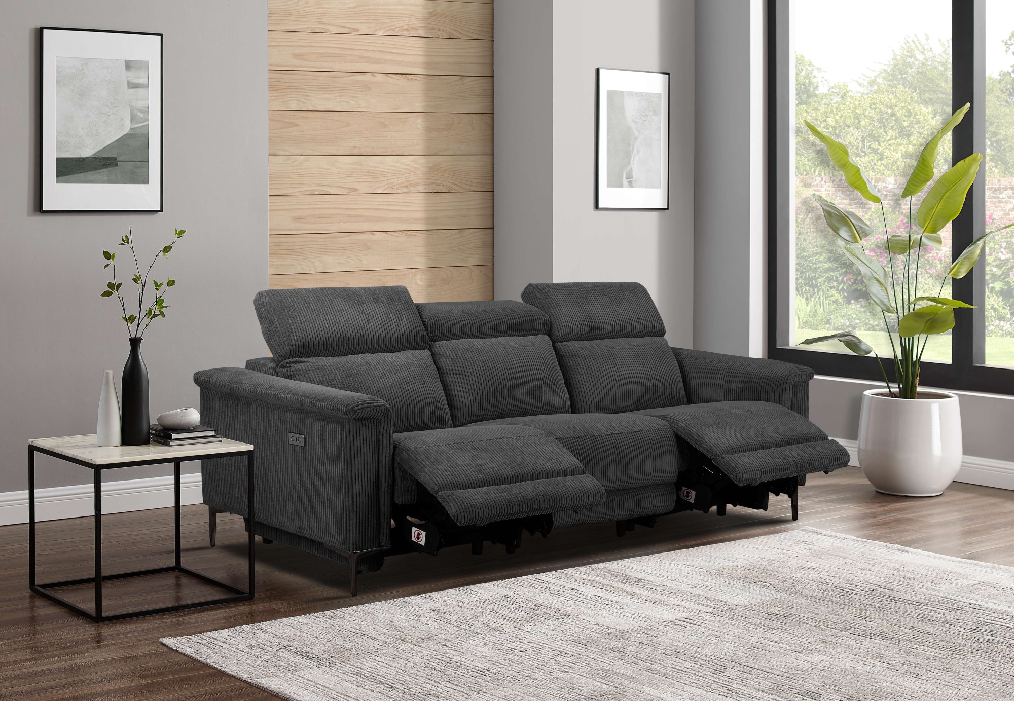 Places of Style 3-Sitzer »Lund Cord, mit manueller o. elektrischer Relaxfunktion in 2 Sitzen,«, USB-A, Kopfteilverstellung, Breite 222 cm